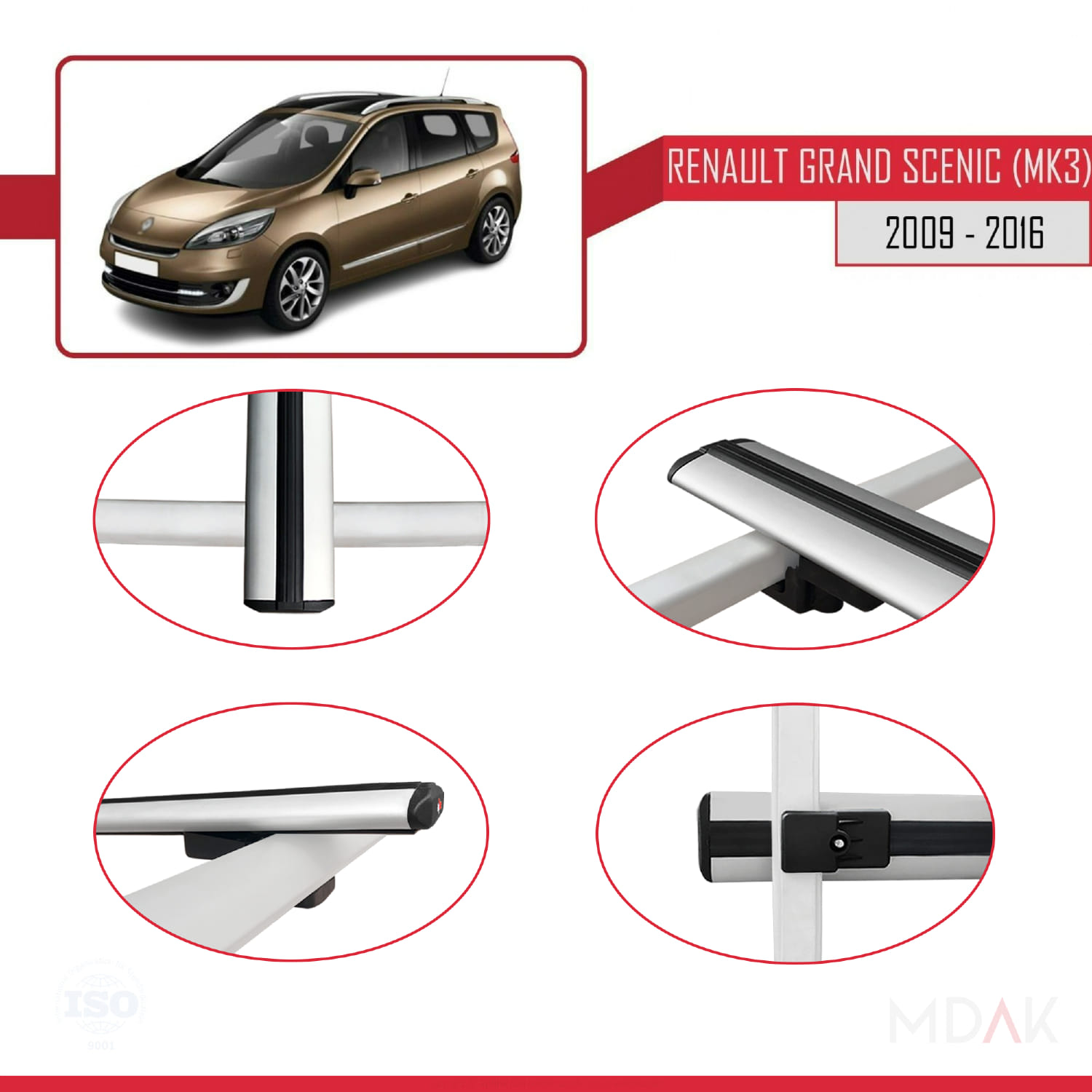 Renault Grand Scenic 3 2009-2016 Arası ile Uyumlu BASIC Model Ara Atkı Tavan Barı Gri 3 Adet - Görsel 4