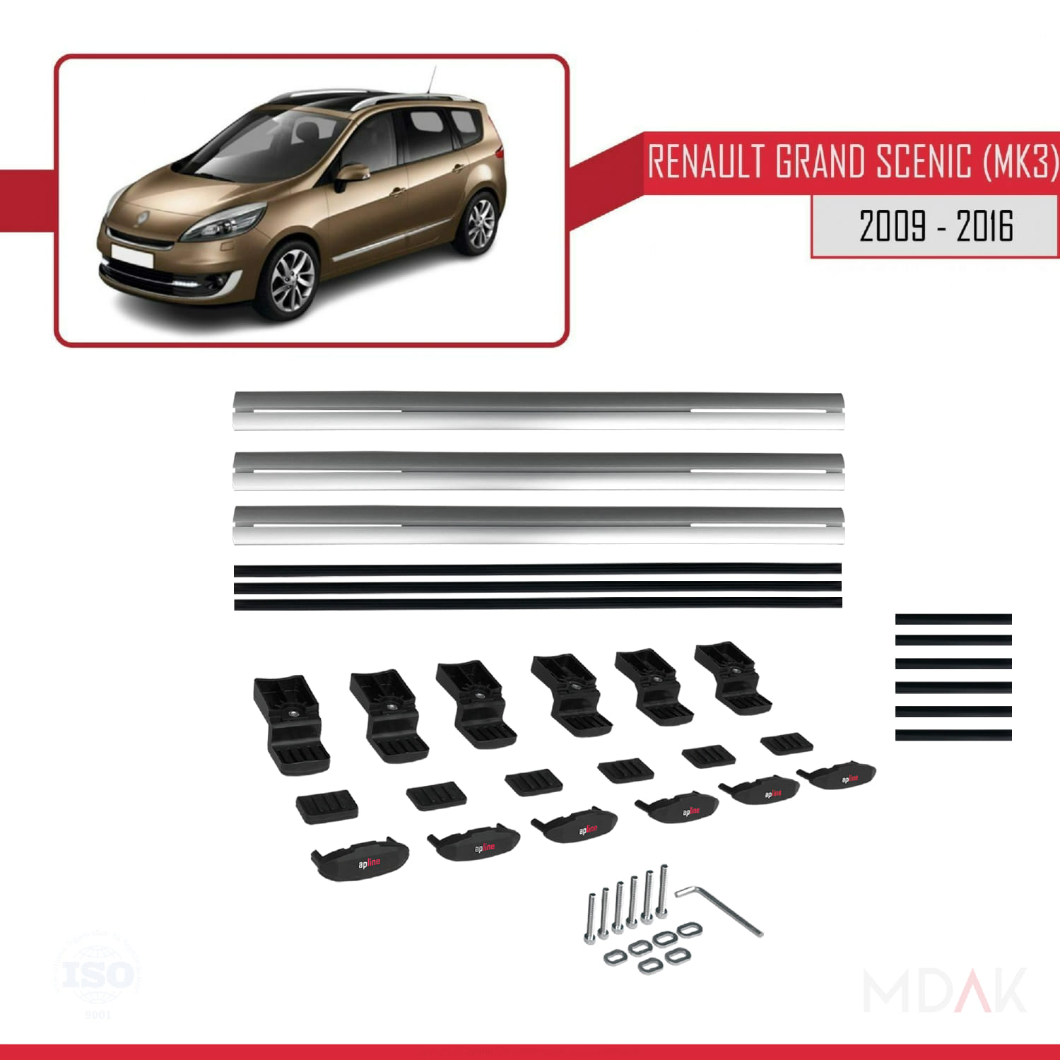 Renault Grand Scenic 3 2009-2016 Arası ile Uyumlu BASIC Model Ara Atkı Tavan Barı Gri 3 Adet - Görsel 6