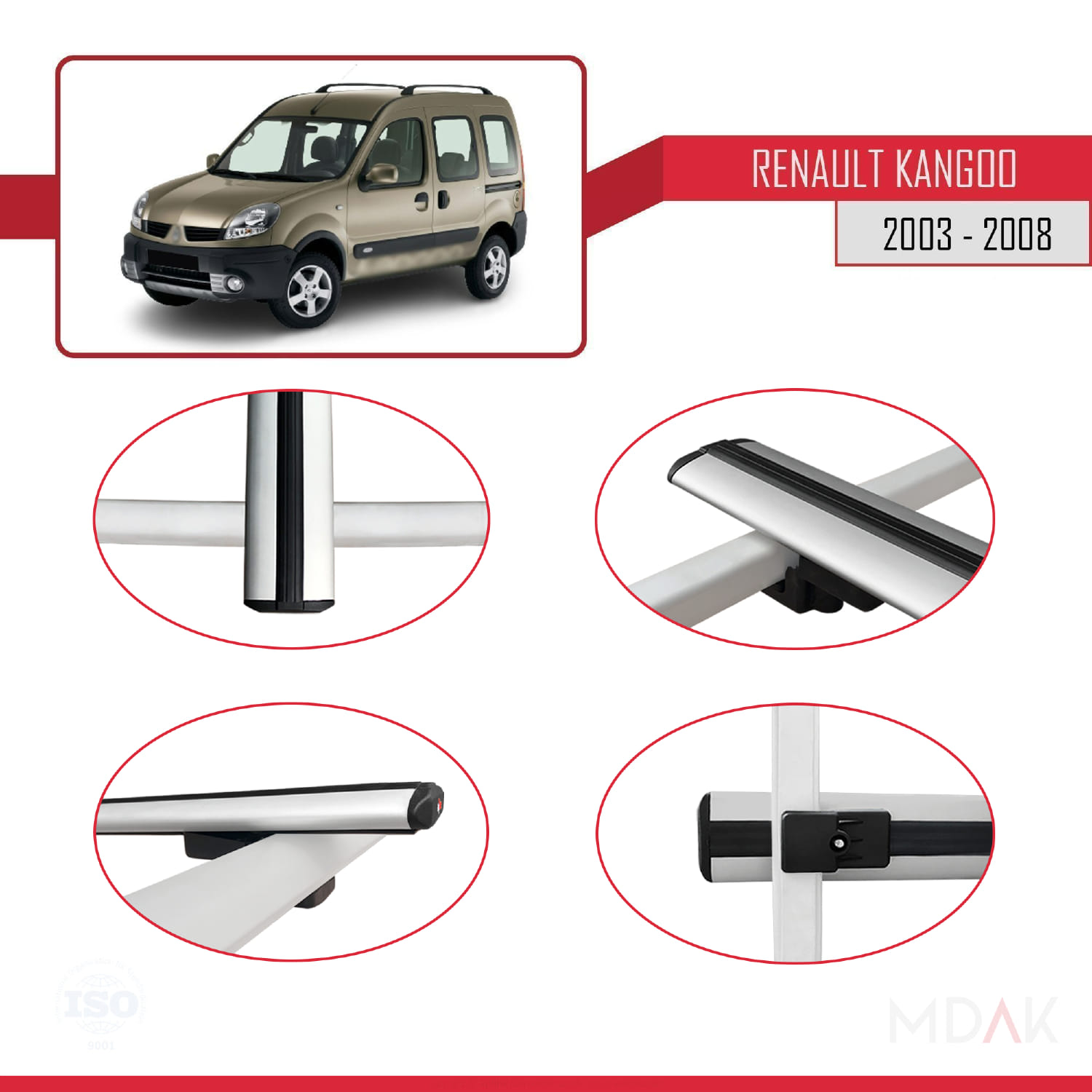 Renault Kangoo (X76) Post-Facelift 2003-2008 Arası ile Uyumlu BASIC Model Ara Atkı Tavan Barı Gri 3 Adet - Görsel 4