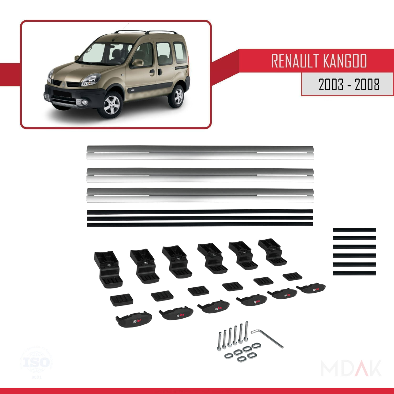 Renault Kangoo (X76) Post-Facelift 2003-2008 Arası ile Uyumlu BASIC Model Ara Atkı Tavan Barı Gri 3 Adet - Görsel 6
