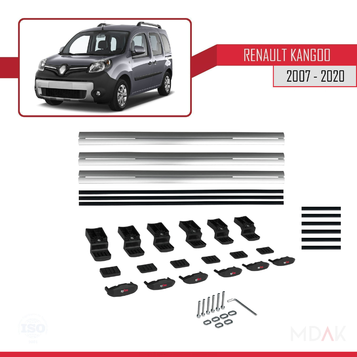Renault Kangoo 2 (X61) 2007-2020 Arası ile Uyumlu BASIC Model Ara Atkı Tavan Barı Gri 3 Adet - Görsel 6