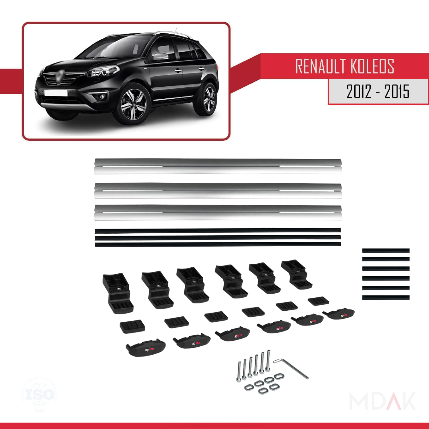 Renault Koleos (HY) Post-Facelift 2012-2015 Arası ile Uyumlu BASIC Model Ara Atkı Tavan Barı Gri 3 Adet - Görsel 6