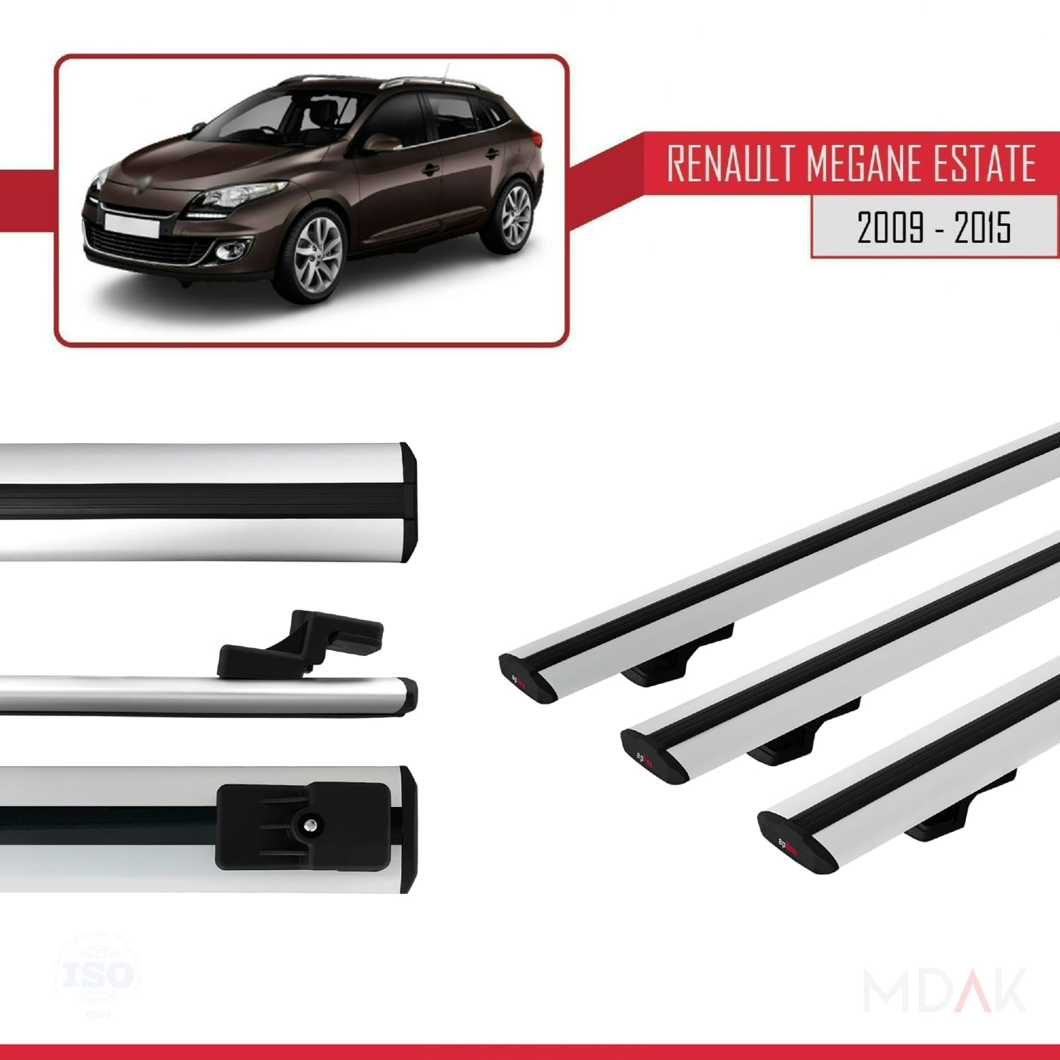 Renault Megane 3 ST 2009-2015 Arası ile Uyumlu BASIC Model Ara Atkı Tavan Barı Gri 3 Adet - Görsel 3
