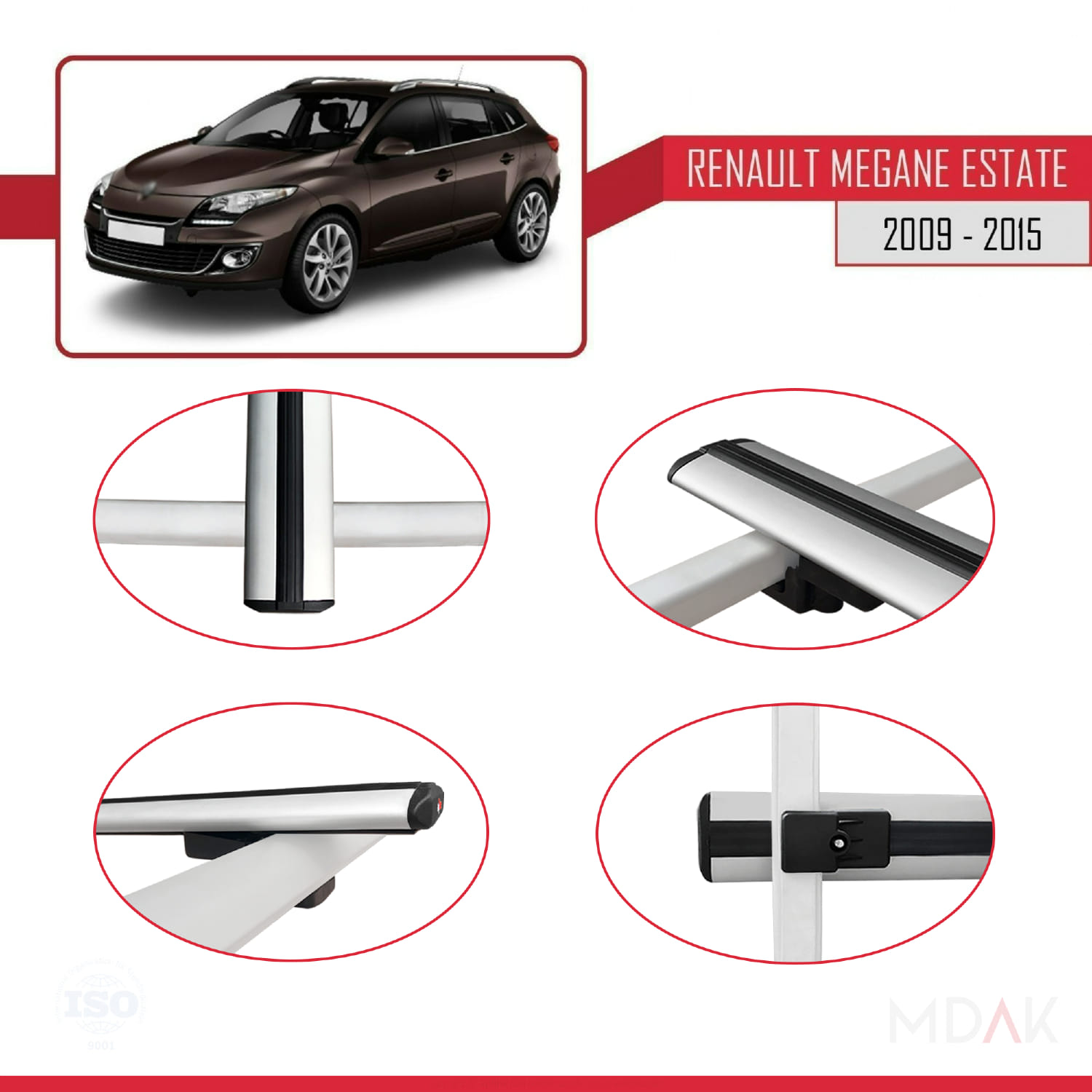 Renault Megane 3 ST 2009-2015 Arası ile Uyumlu BASIC Model Ara Atkı Tavan Barı Gri 3 Adet - Görsel 4