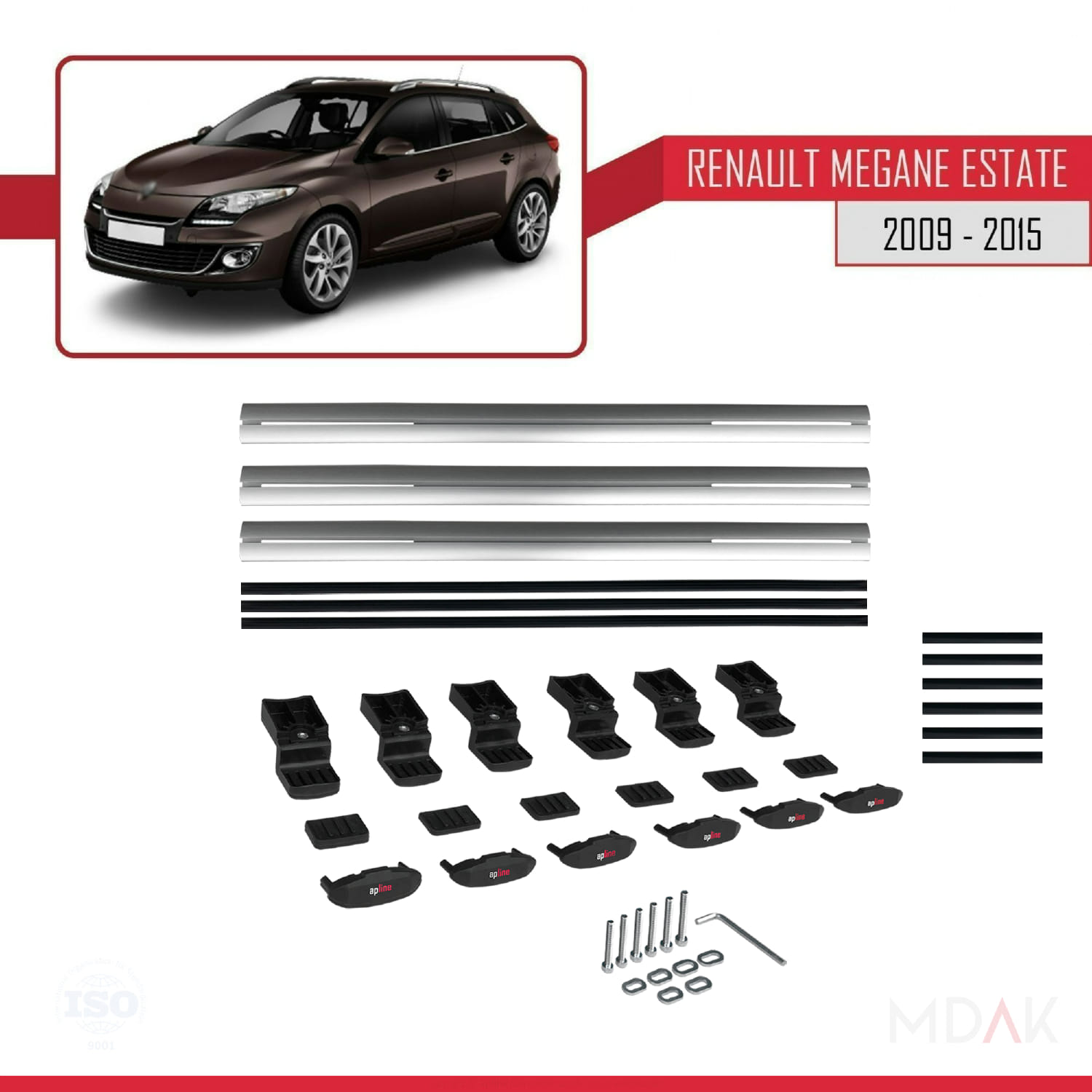 Renault Megane 3 ST 2009-2015 Arası ile Uyumlu BASIC Model Ara Atkı Tavan Barı Gri 3 Adet - Görsel 6