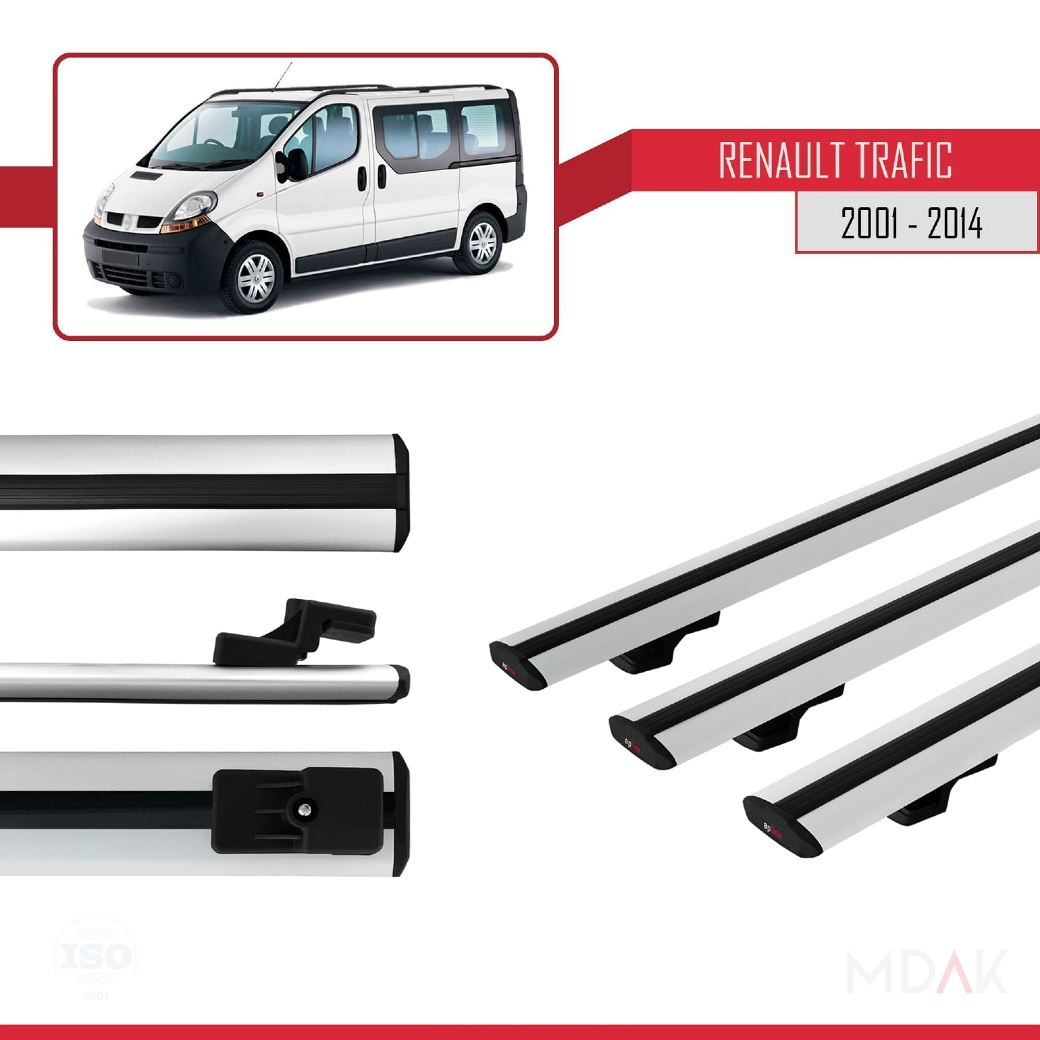 Renault Trafic 2 (X83) 2001-2014 Arası ile Uyumlu BASIC Model Ara Atkı Tavan Barı Gri 3 Adet - Görsel 3