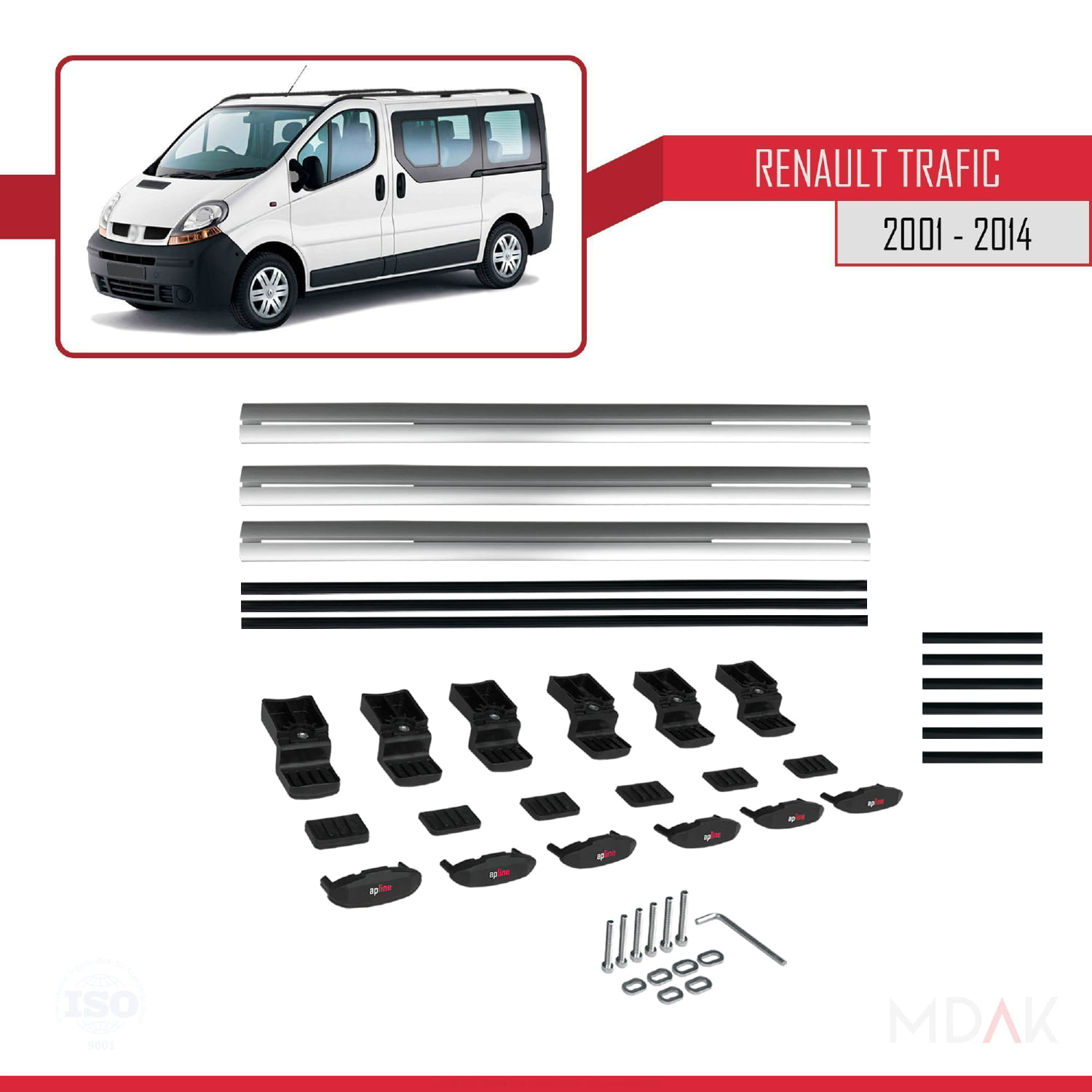 Renault Trafic 2 (X83) 2001-2014 Arası ile Uyumlu BASIC Model Ara Atkı Tavan Barı Gri 3 Adet - Görsel 6