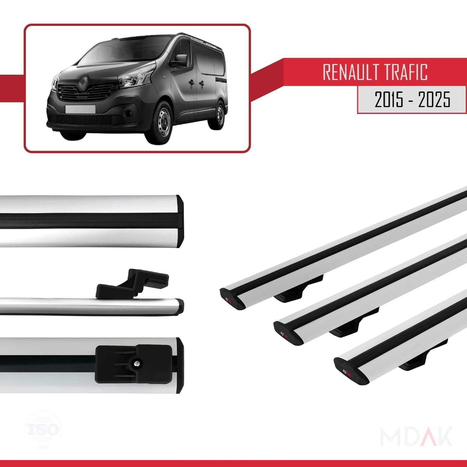 Renault Trafic 3 (X82) 2015 ve Sonrası ile Uyumlu BASIC Model Ara Atkı Tavan Barı Gri 3 Adet - Görsel 3