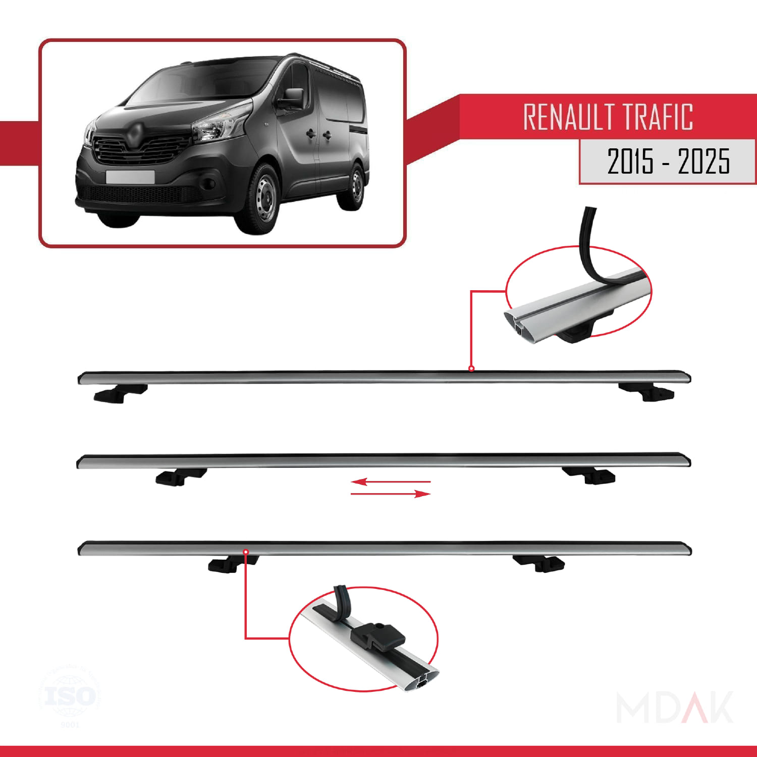 Renault Trafic 3 (X82) 2015 ve Sonrası ile Uyumlu BASIC Model Ara Atkı Tavan Barı Gri 3 Adet - Görsel 5