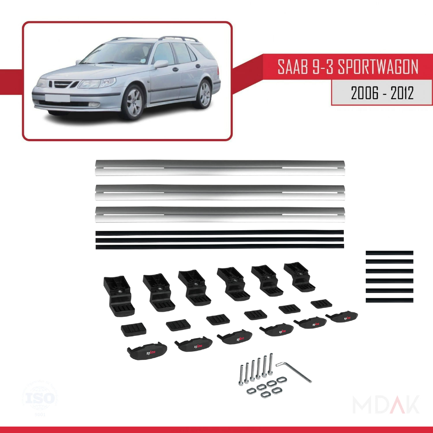 Saab 9-3 II SW 2006-2012 Arası ile Uyumlu BASIC Model Ara Atkı Tavan Barı Gri 3 Adet - Görsel 6