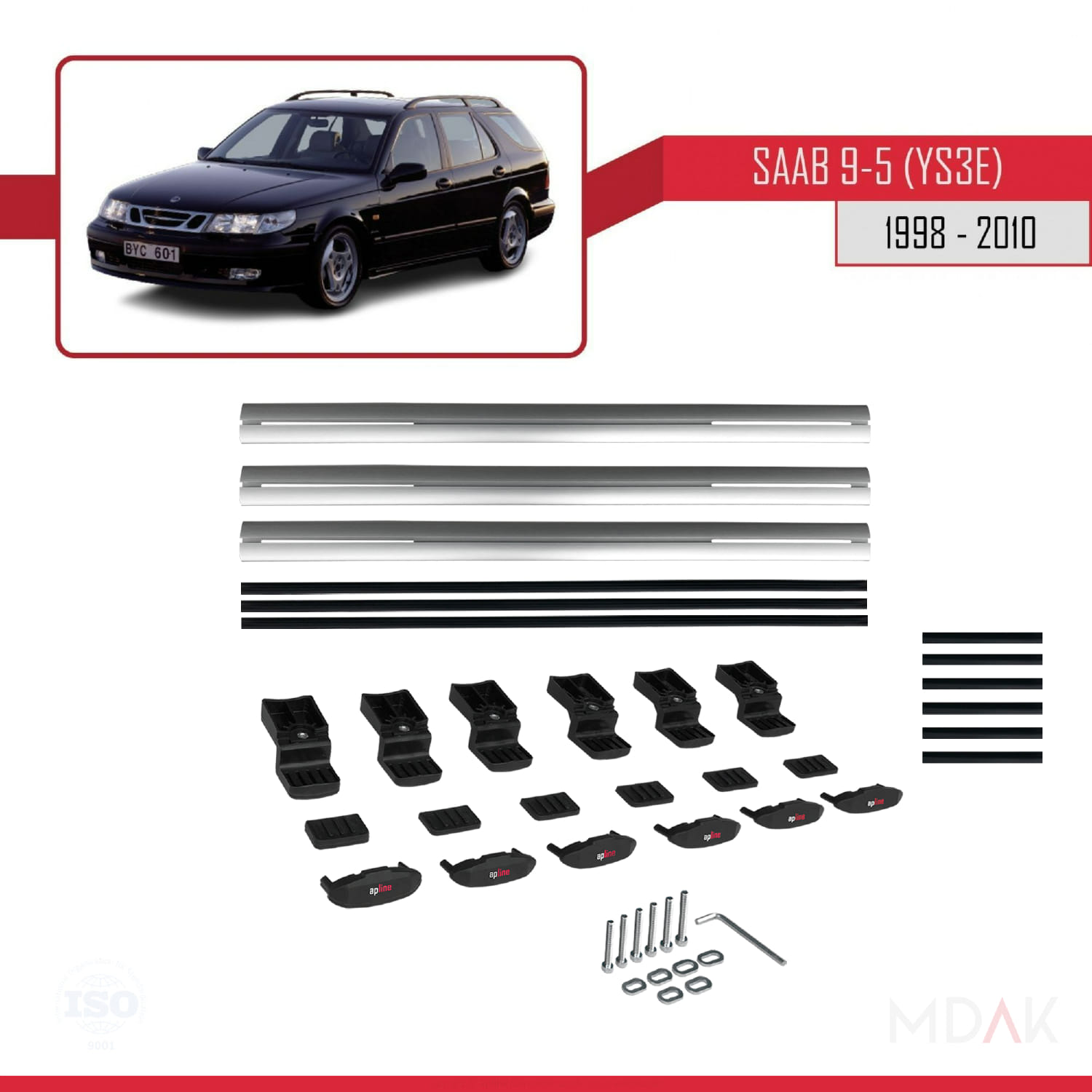 Saab 9-5 (YS3E) SW 1998-2010 Arası ile Uyumlu BASIC Model Ara Atkı Tavan Barı Gri 3 Adet - Görsel 6