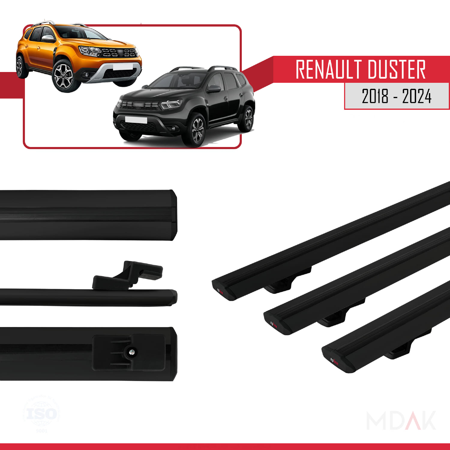 Renault Duster 2 (HM) 2018 ve Sonrası ile Uyumlu BASIC Model Ara Atkı Tavan Barı Siyah 3 Adet - Görsel 3