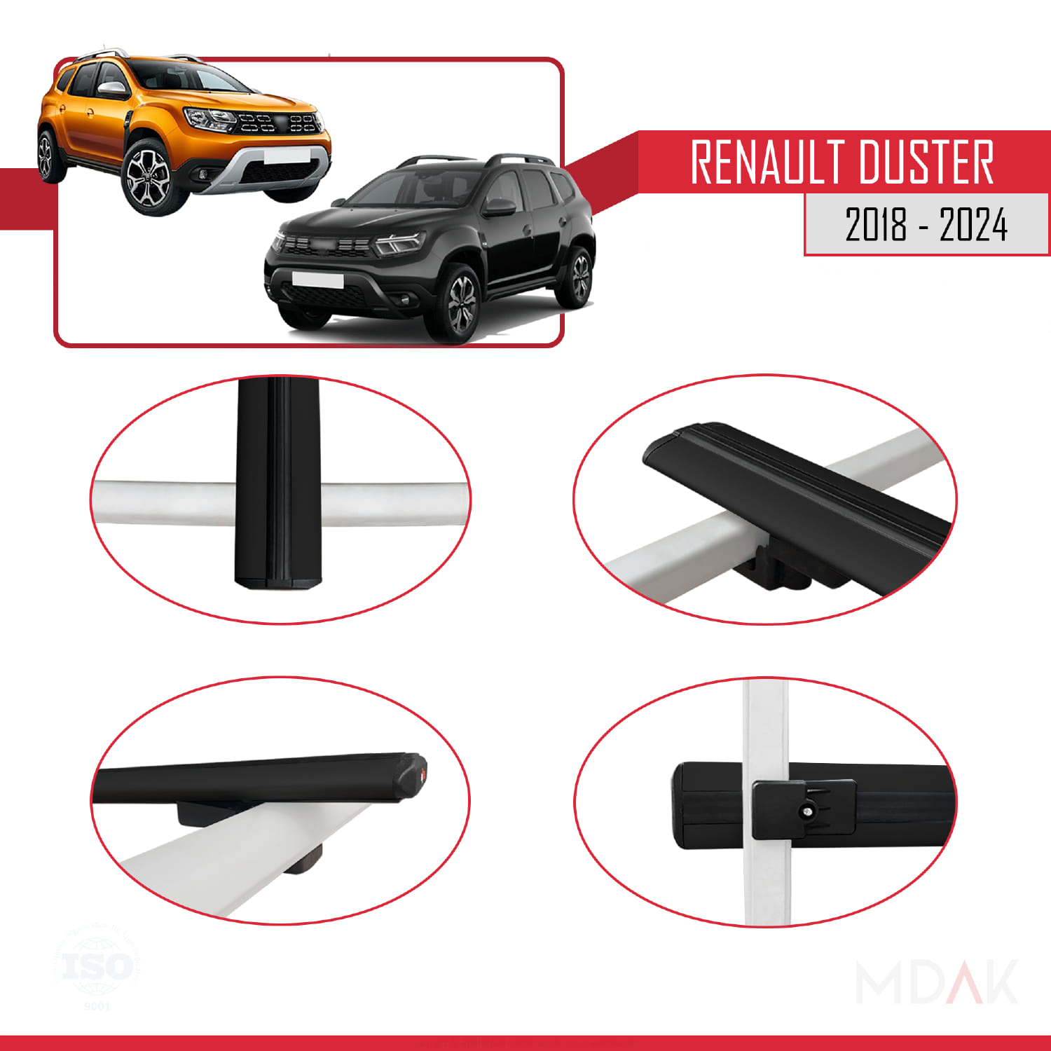 Renault Duster 2 (HM) 2018 ve Sonrası ile Uyumlu BASIC Model Ara Atkı Tavan Barı Siyah 3 Adet - Görsel 4