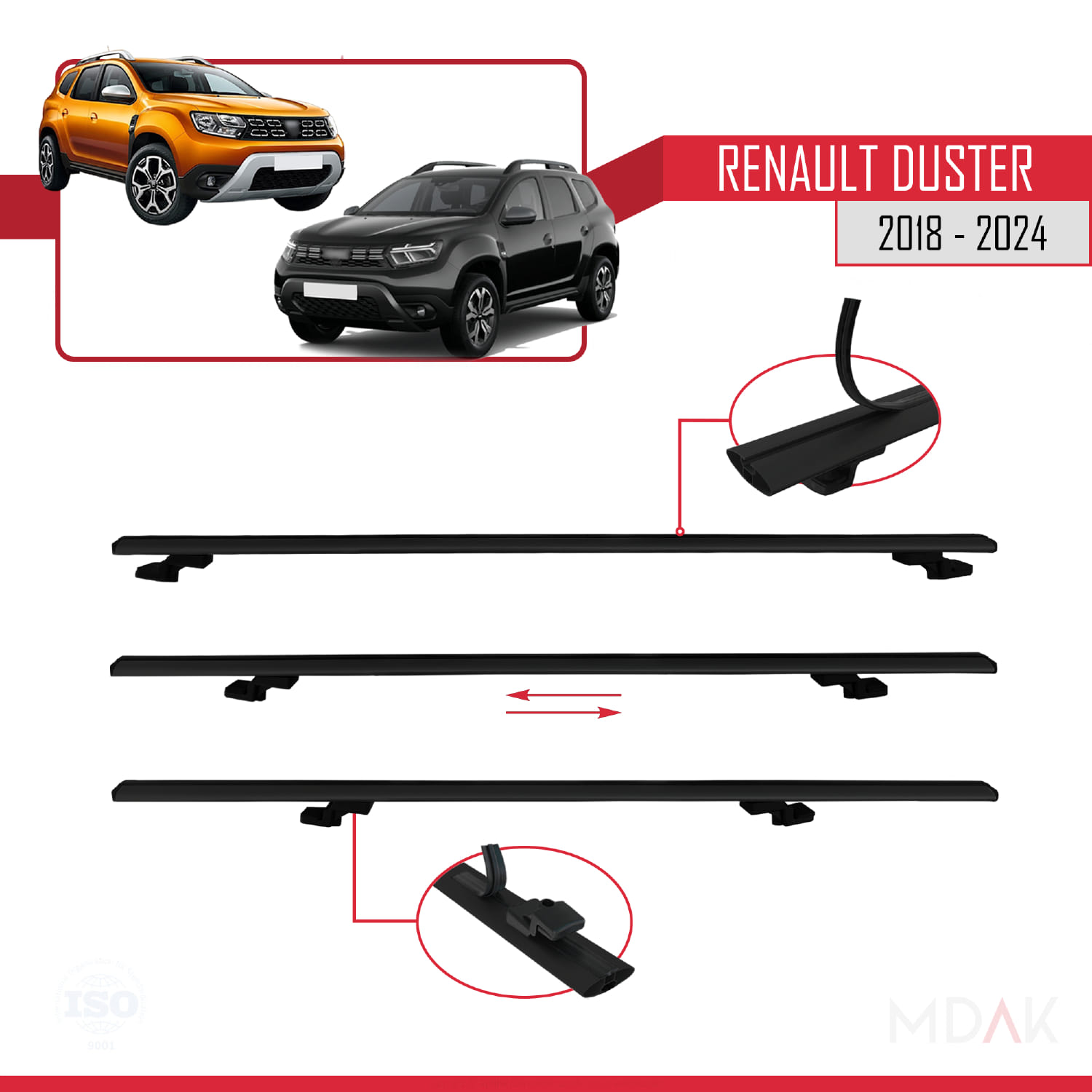 Renault Duster 2 (HM) 2018 ve Sonrası ile Uyumlu BASIC Model Ara Atkı Tavan Barı Siyah 3 Adet - Görsel 5