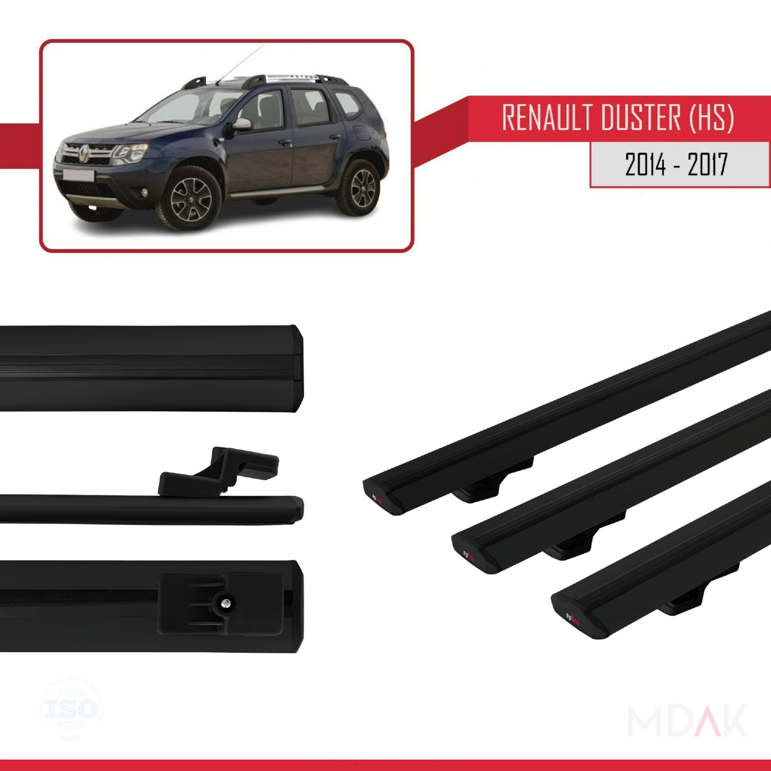Renault Duster (HS) Post-Facelift 2014-2017 Arası ile Uyumlu BASIC Model Ara Atkı Tavan Barı Siyah 3 Adet - Görsel 3