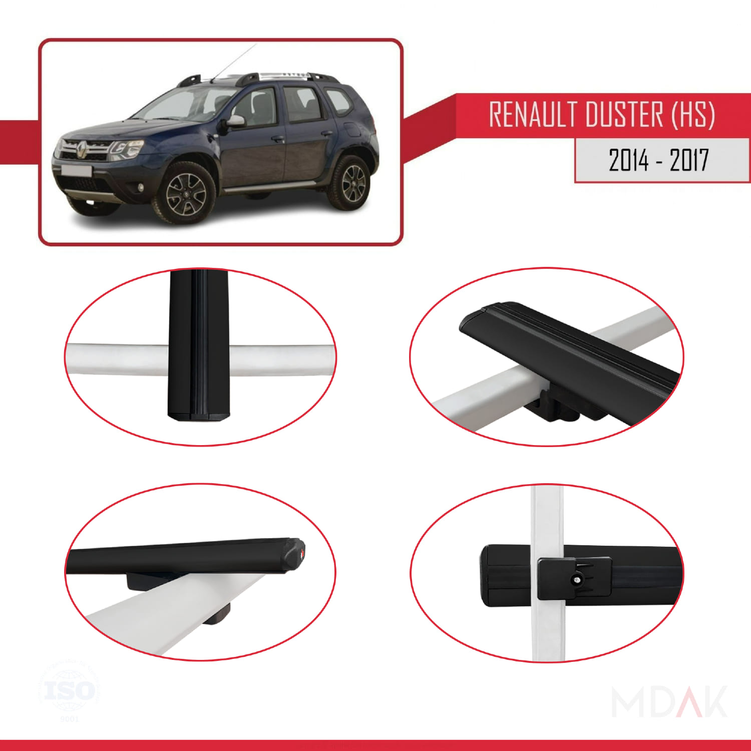Renault Duster (HS) Post-Facelift 2014-2017 Arası ile Uyumlu BASIC Model Ara Atkı Tavan Barı Siyah 3 Adet - Görsel 4