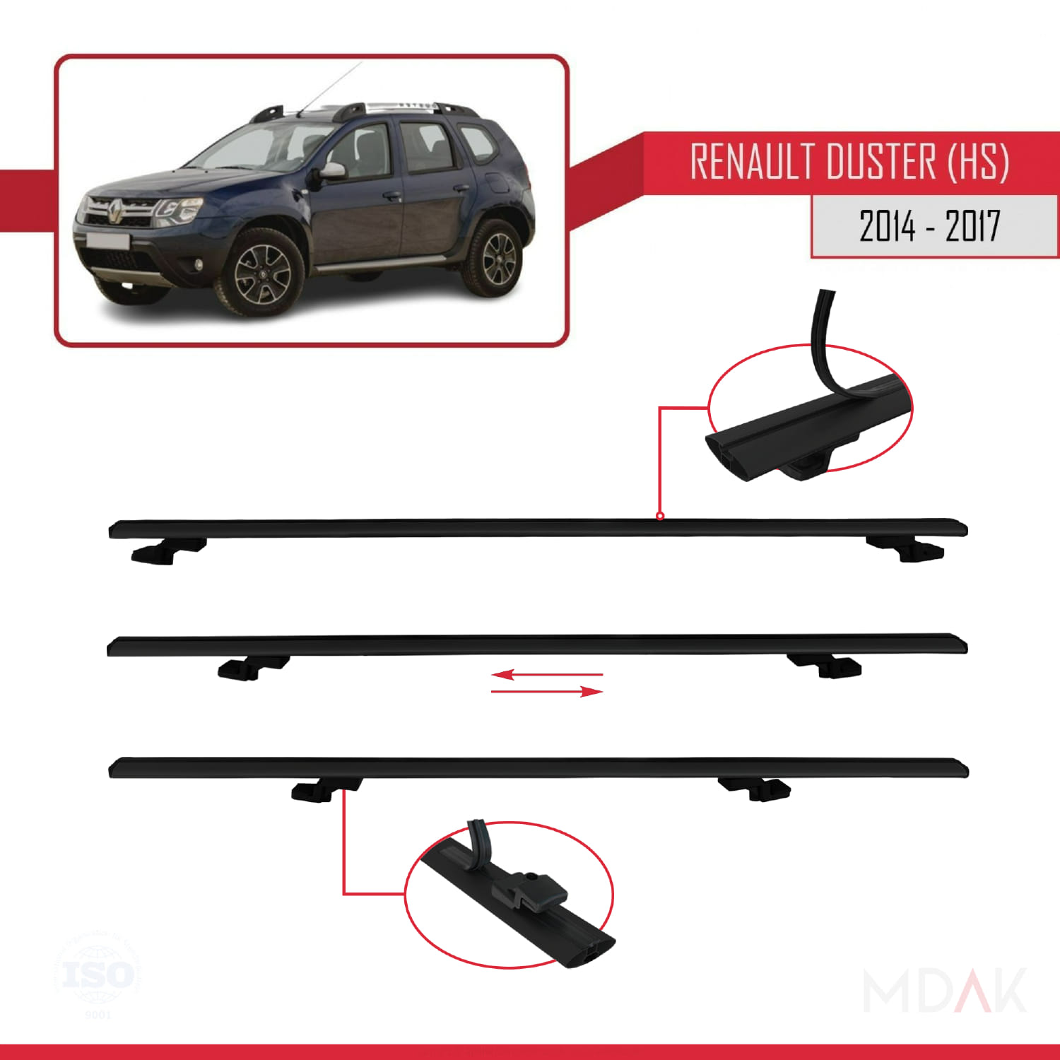 Renault Duster (HS) Post-Facelift 2014-2017 Arası ile Uyumlu BASIC Model Ara Atkı Tavan Barı Siyah 3 Adet - Görsel 5