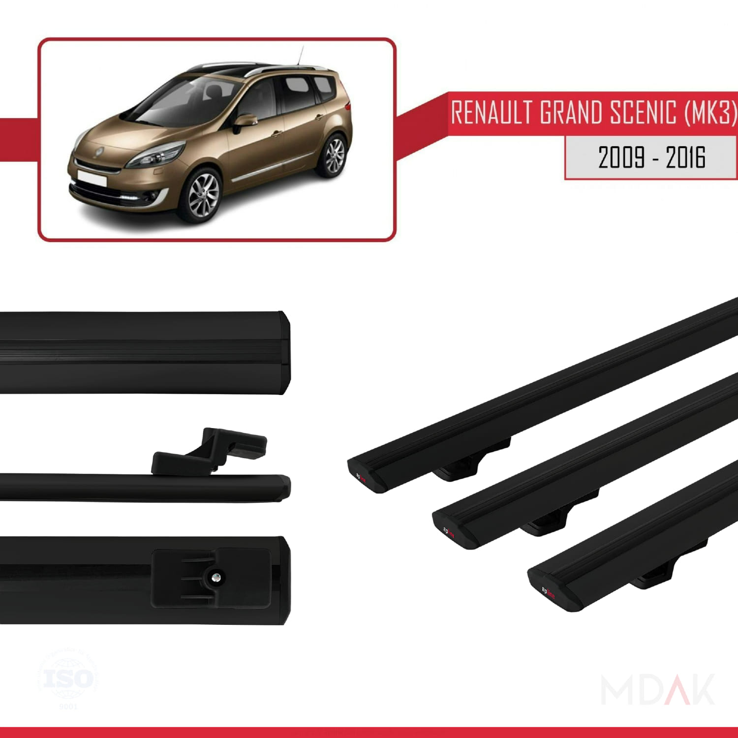 Renault Grand Scenic 3 2009-2016 Arası ile Uyumlu BASIC Model Ara Atkı Tavan Barı Siyah 3 Adet - Görsel 3