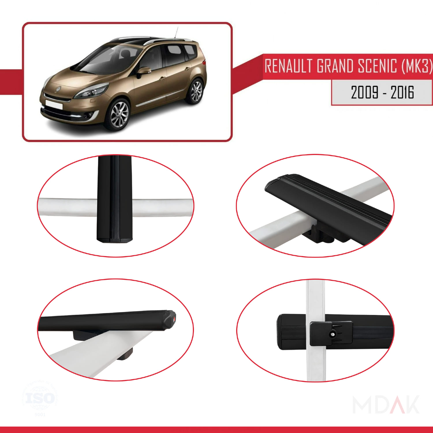 Renault Grand Scenic 3 2009-2016 Arası ile Uyumlu BASIC Model Ara Atkı Tavan Barı Siyah 3 Adet - Görsel 4