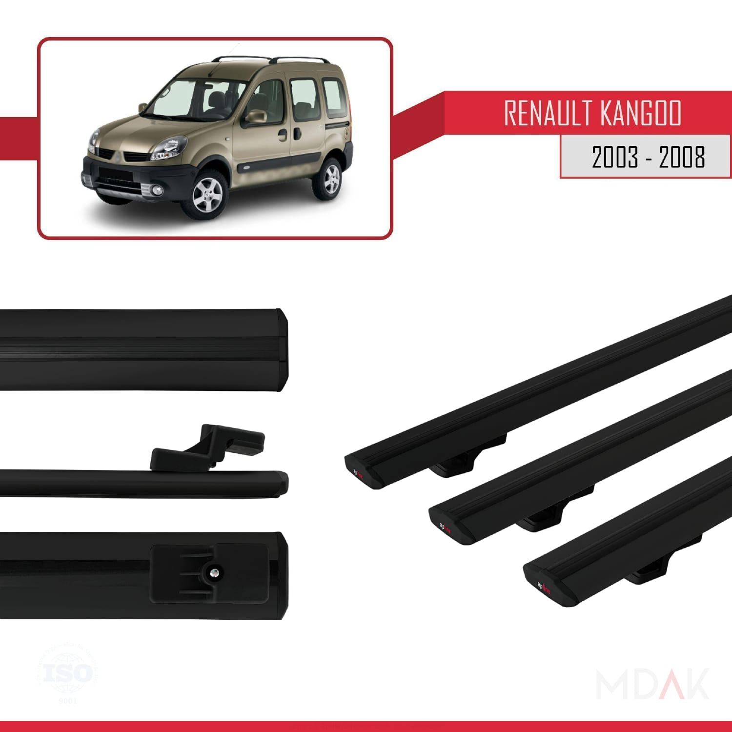 Renault Kangoo (X76) Post-Facelift 2003-2008 Arası ile Uyumlu BASIC Model Ara Atkı Tavan Barı Siyah 3 Adet - Görsel 3