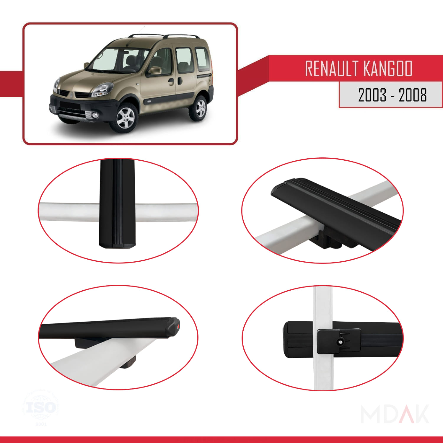Renault Kangoo (X76) Post-Facelift 2003-2008 Arası ile Uyumlu BASIC Model Ara Atkı Tavan Barı Siyah 3 Adet - Görsel 4