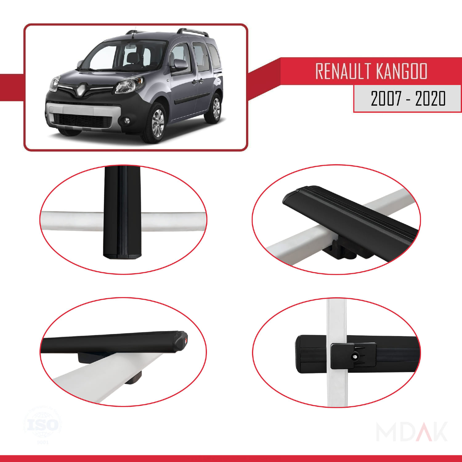 Renault Kangoo 2 (X61) 2007-2020 Arası ile Uyumlu BASIC Model Ara Atkı Tavan Barı Siyah 3 Adet - Görsel 4