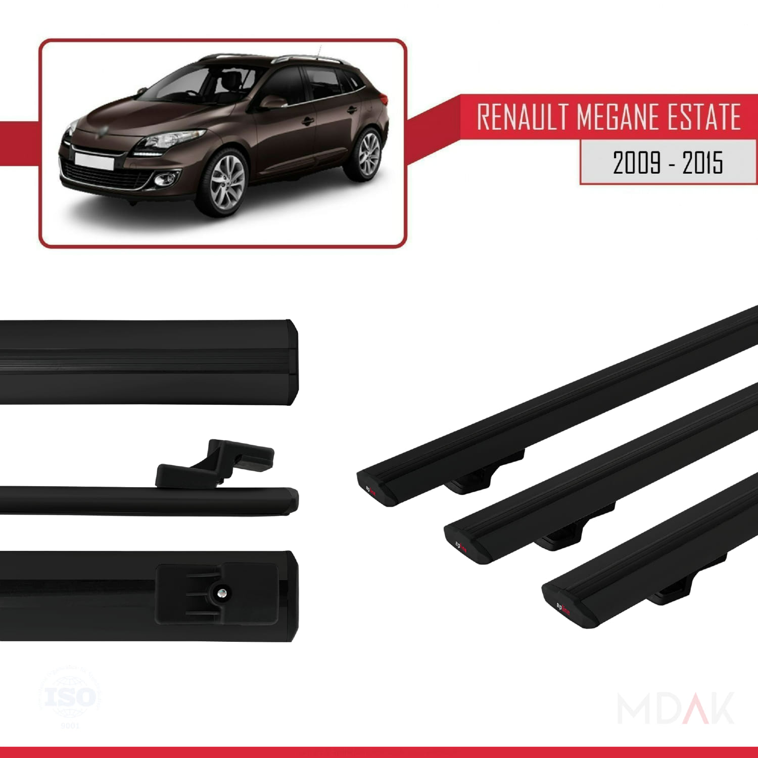 Renault Megane 3 ST 2009-2015 Arası ile Uyumlu BASIC Model Ara Atkı Tavan Barı Siyah 3 Adet - Görsel 3