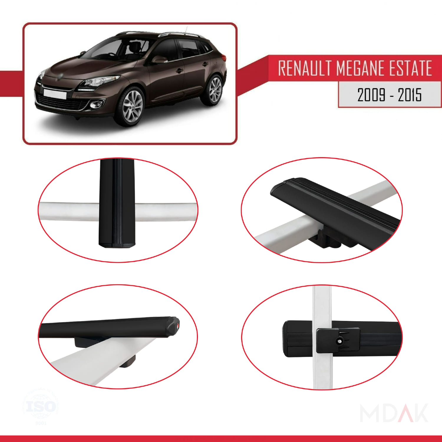 Renault Megane 3 ST 2009-2015 Arası ile Uyumlu BASIC Model Ara Atkı Tavan Barı Siyah 3 Adet - Görsel 4