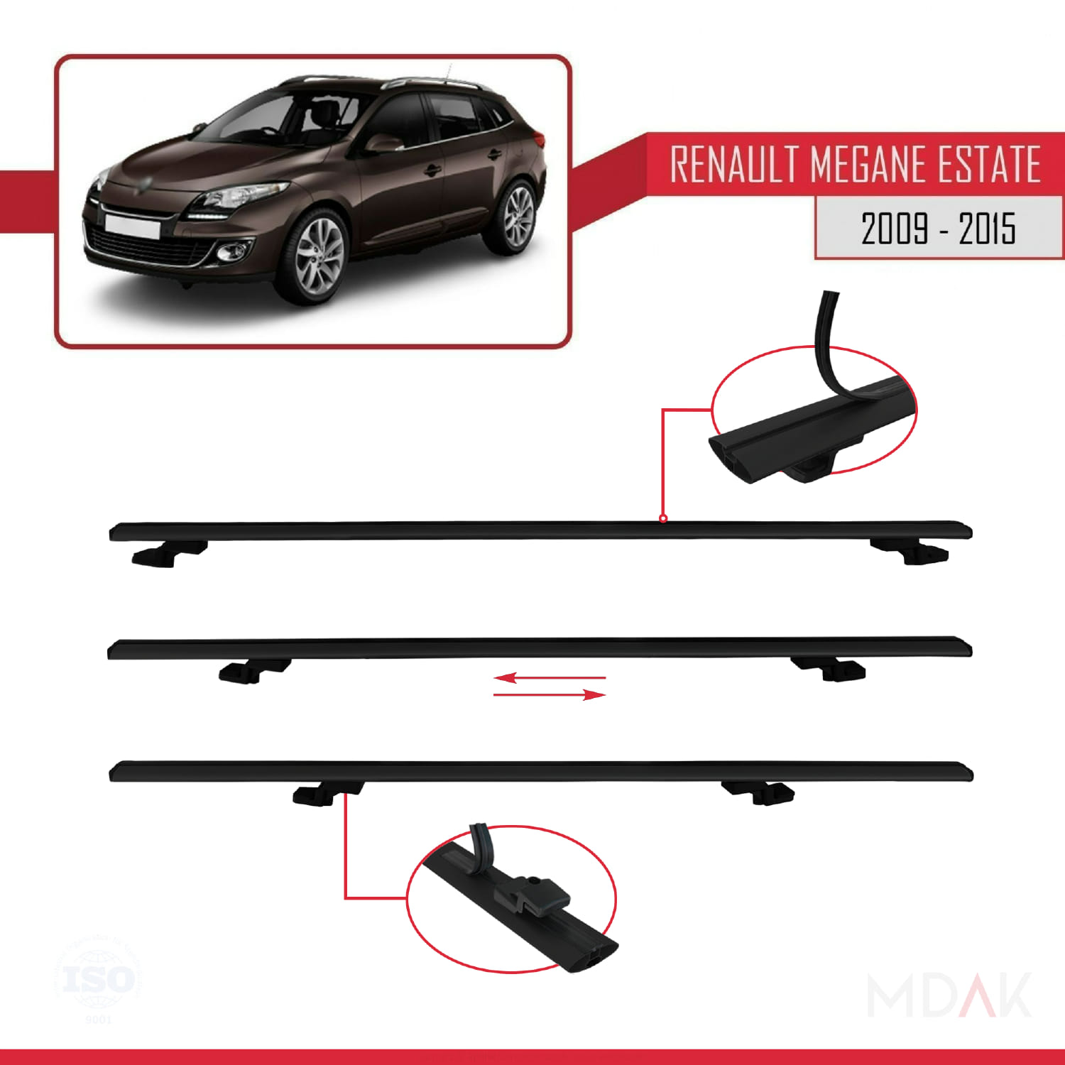 Renault Megane 3 ST 2009-2015 Arası ile Uyumlu BASIC Model Ara Atkı Tavan Barı Siyah 3 Adet - Görsel 5