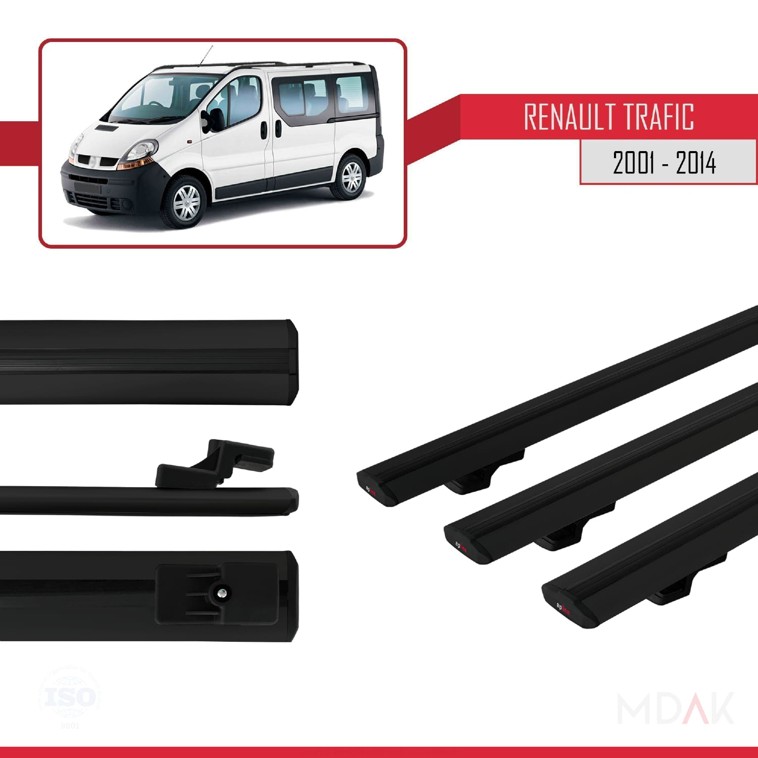 Renault Trafic 2 (X83) 2001-2014 Arası ile Uyumlu BASIC Model Ara Atkı Tavan Barı Siyah 3 Adet - Görsel 3