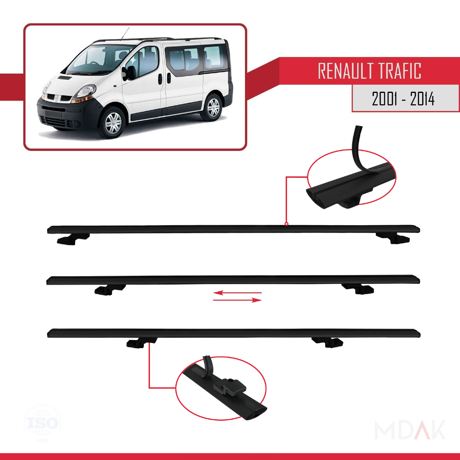 Renault Trafic 2 (X83) 2001-2014 Arası ile Uyumlu BASIC Model Ara Atkı Tavan Barı Siyah 3 Adet - Görsel 5