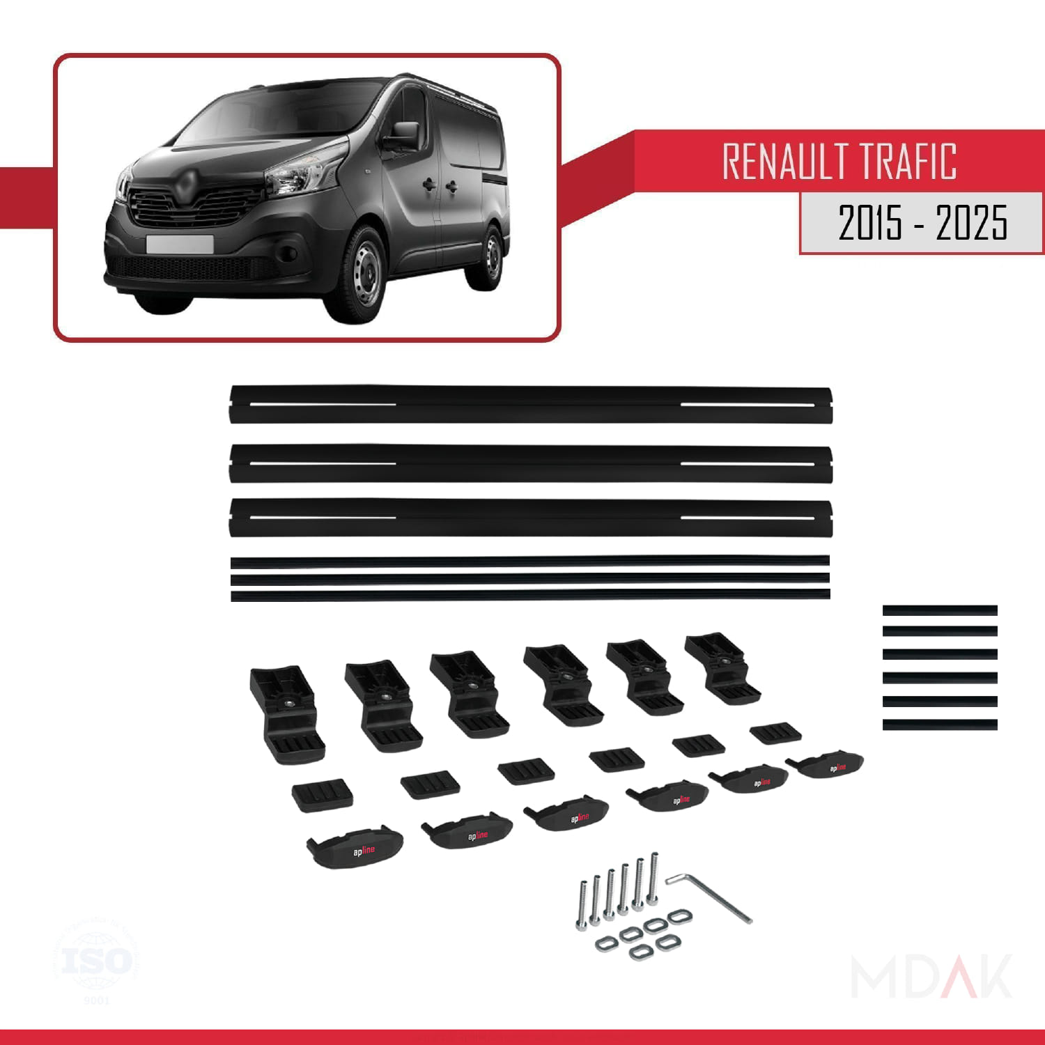 Renault Trafic 3 (X82) 2015 ve Sonrası ile Uyumlu BASIC Model Ara Atkı Tavan Barı Siyah 3 Adet - Görsel 6