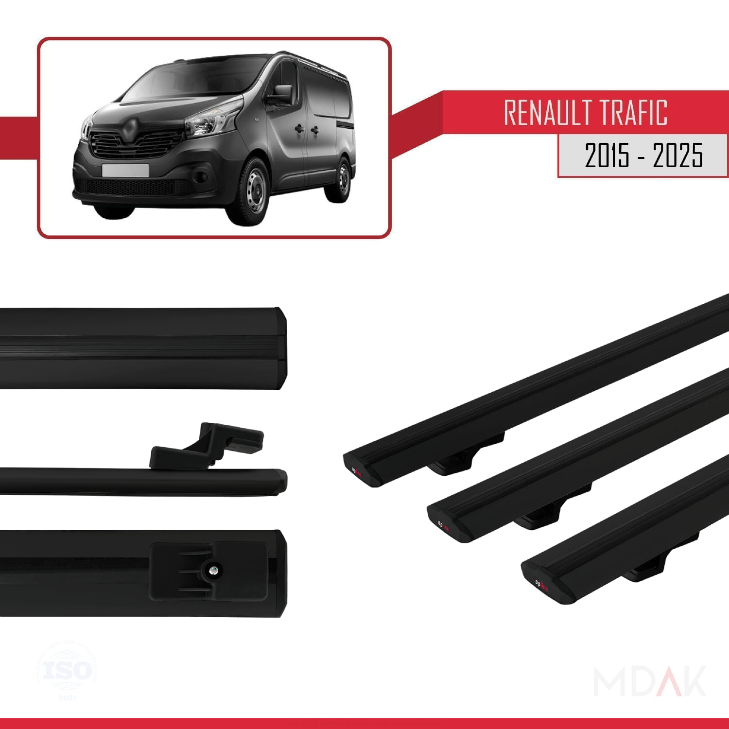 Renault Trafic 3 (X82) 2015 ve Sonrası ile Uyumlu BASIC Model Ara Atkı Tavan Barı Siyah 3 Adet - Görsel 3