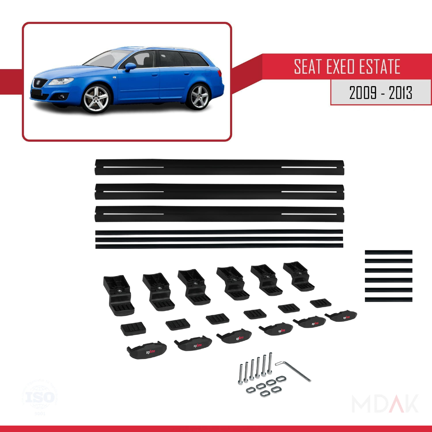 Saab 9-5 (YS3E) SW 1998-2010 Arası ile Uyumlu BASIC Model Ara Atkı Tavan Barı Siyah 3 Adet - Görsel 6