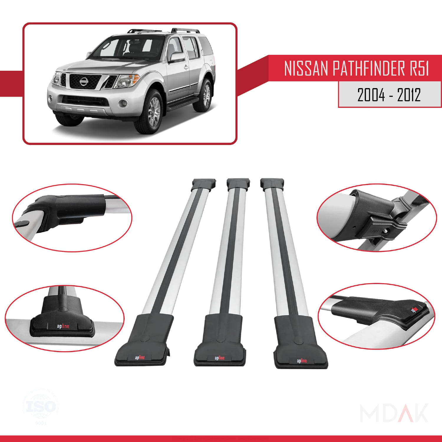 Nissan Pathfinder 3 (R51) 2004-2012 Arası ile Uyumlu FLY Model Ara Atkı Tavan Barı Gri 3 Adet - Görsel 4