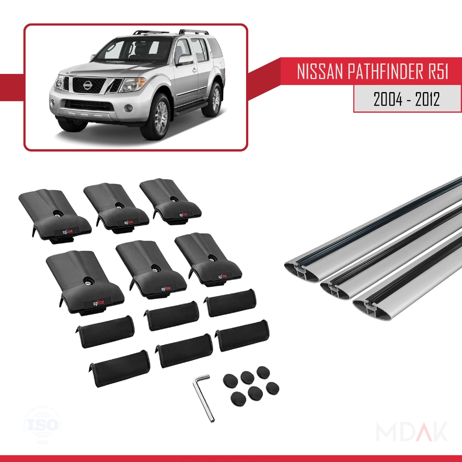 Nissan Pathfinder 3 (R51) 2004-2012 Arası ile Uyumlu FLY Model Ara Atkı Tavan Barı Gri 3 Adet - Görsel 5