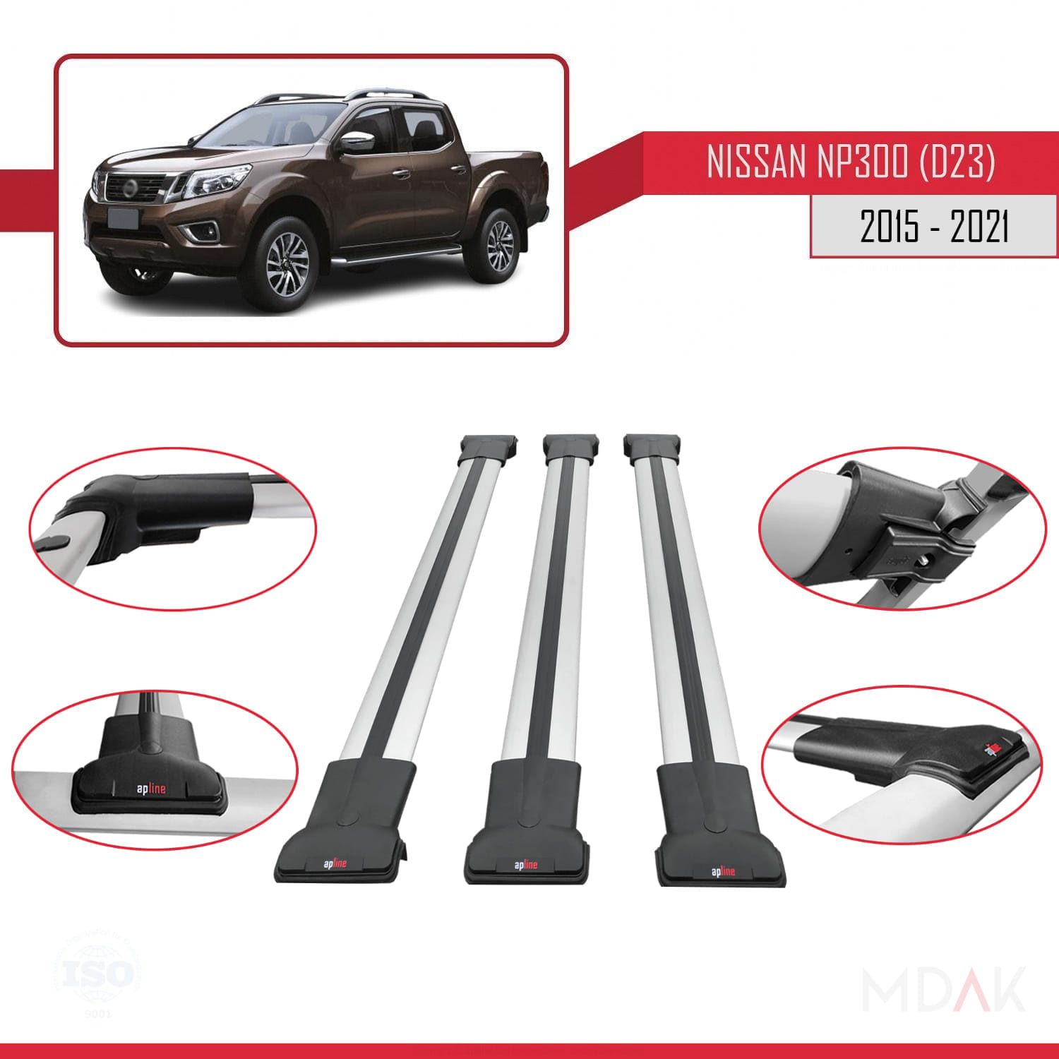Nissan NP300 (D23) 2015-2021 Arası ile Uyumlu FLY Model Ara Atkı Tavan Barı Gri 3 Adet - Görsel 4