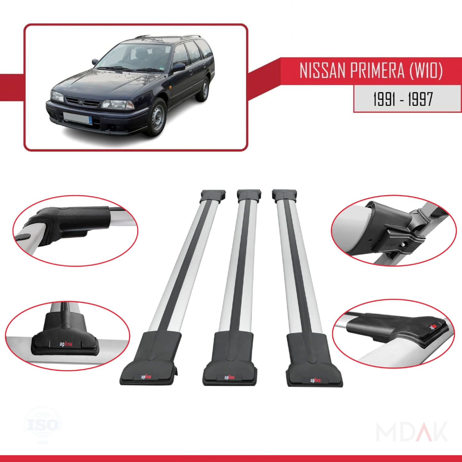 Nissan Primera (W10) Traveller 1991-1997 Arası ile Uyumlu FLY Model Ara Atkı Tavan Barı Gri 3 Adet - Görsel 4