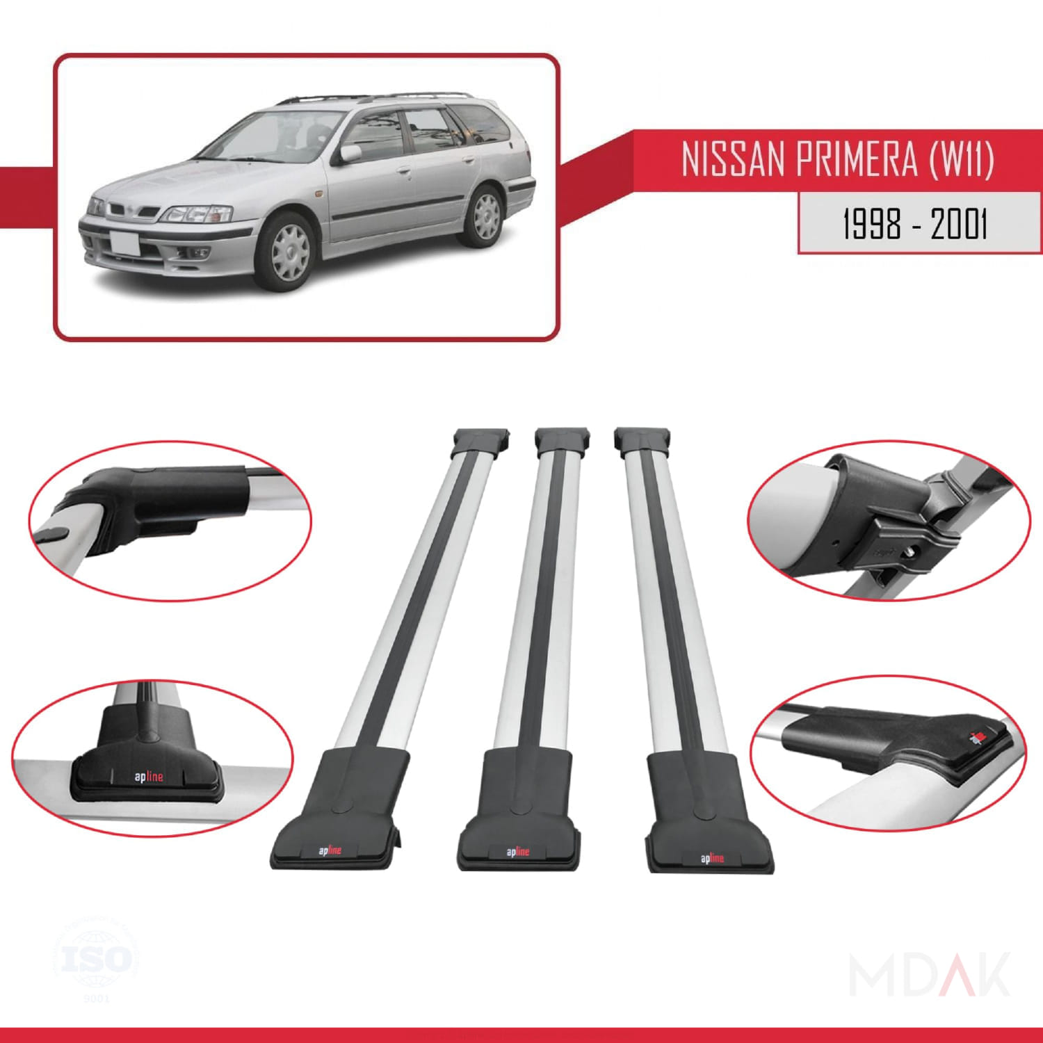 Nissan Primera 2 (W11) Traveller 1998-2001 Arası ile Uyumlu FLY Model Ara Atkı Tavan Barı Gri 3 Adet - Görsel 4