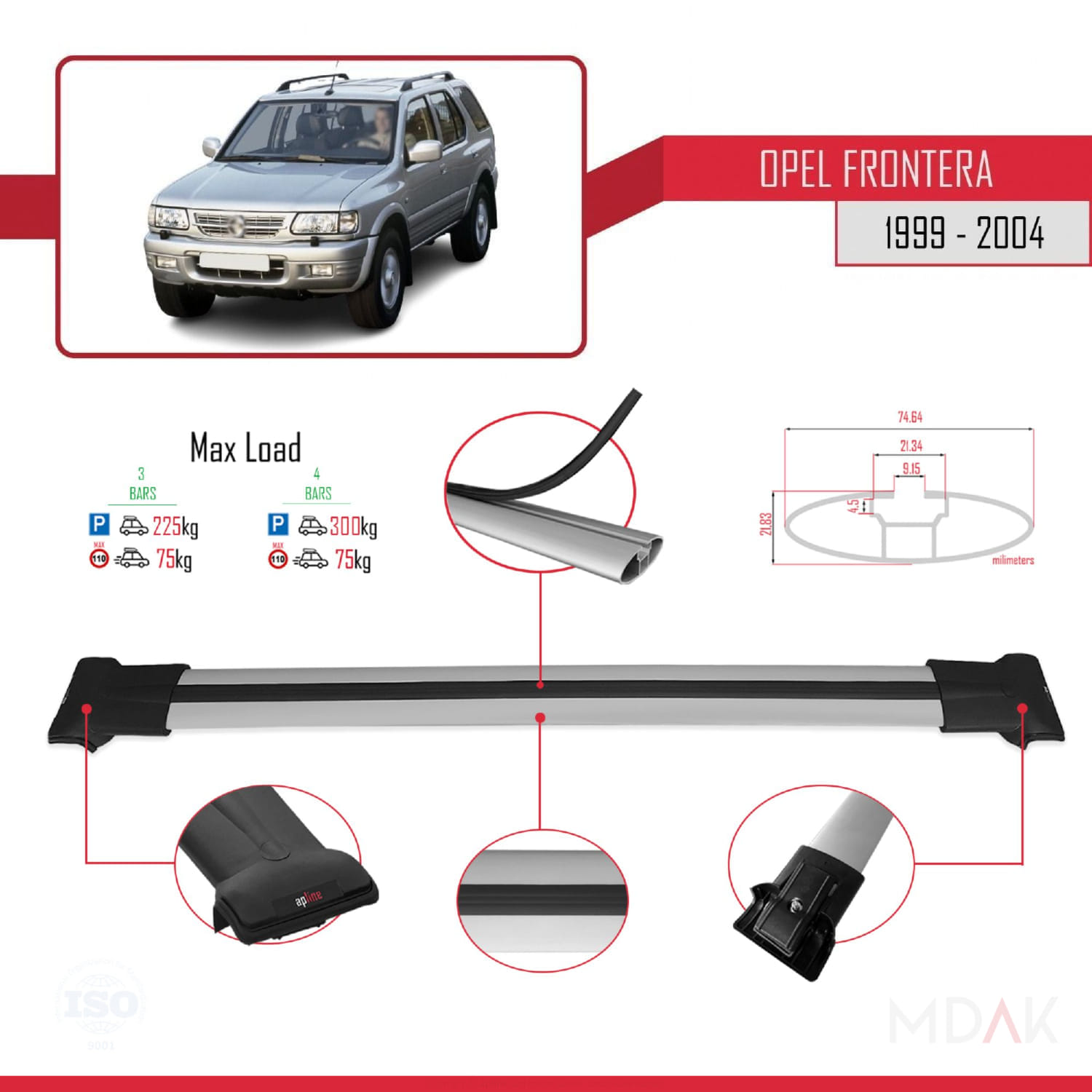 Opel Frontera 2 1999-2004 Arası ile Uyumlu FLY Model Ara Atkı Tavan Barı Gri 3 Adet - Görsel 3