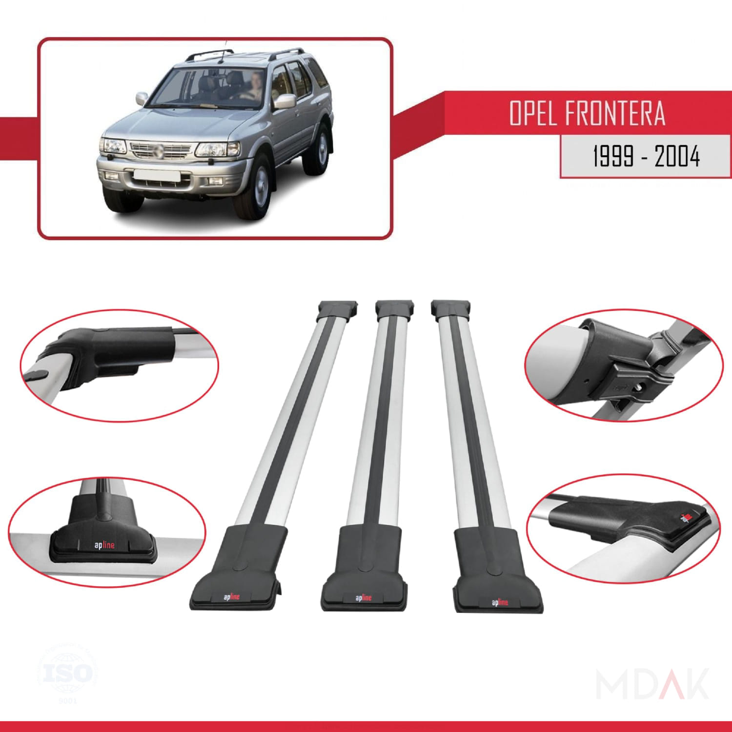 Opel Frontera 2 1999-2004 Arası ile Uyumlu FLY Model Ara Atkı Tavan Barı Gri 3 Adet - Görsel 4