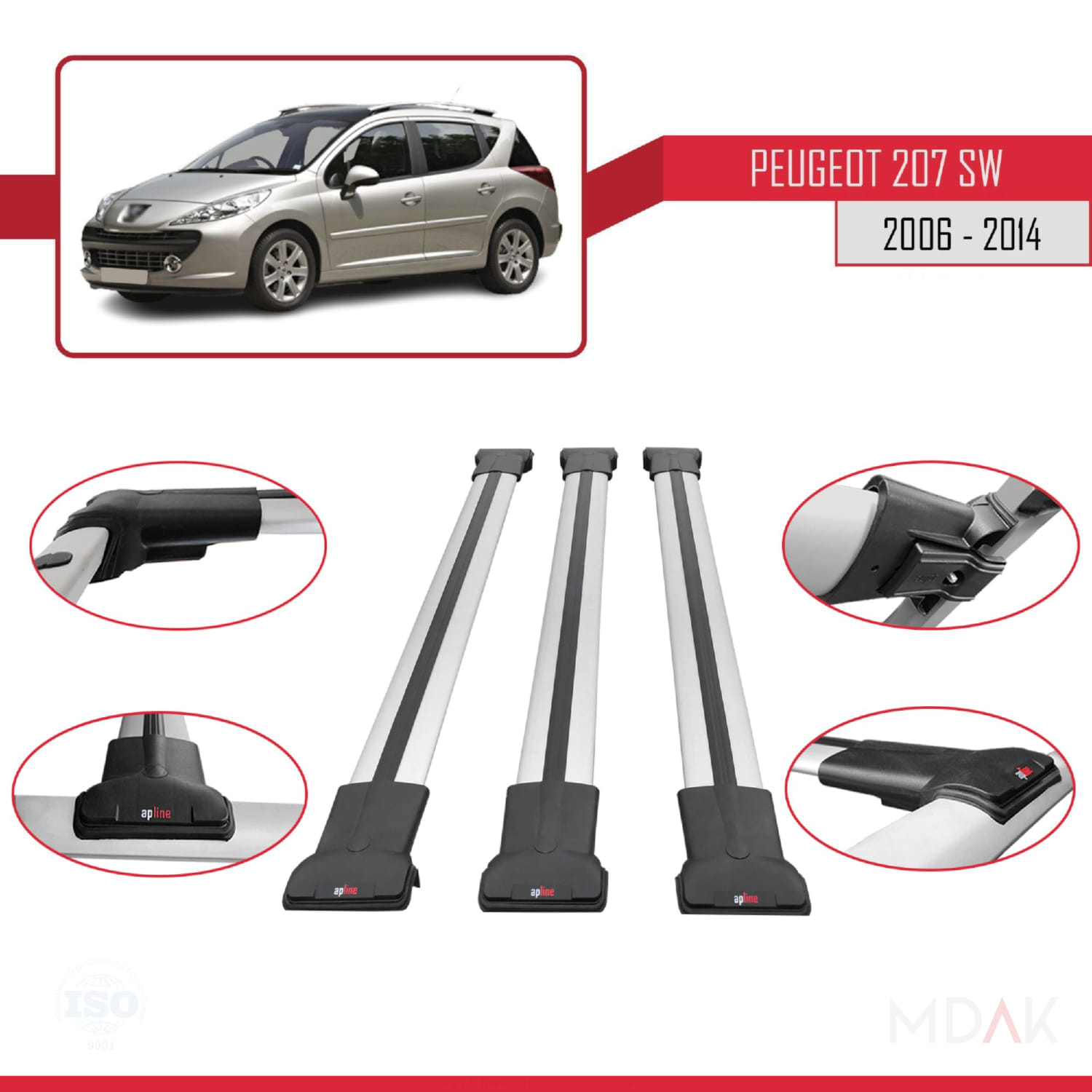 Peugeot 207 SW 2006-2014 Arası ile Uyumlu FLY Model Ara Atkı Tavan Barı Gri 3 Adet - Görsel 4