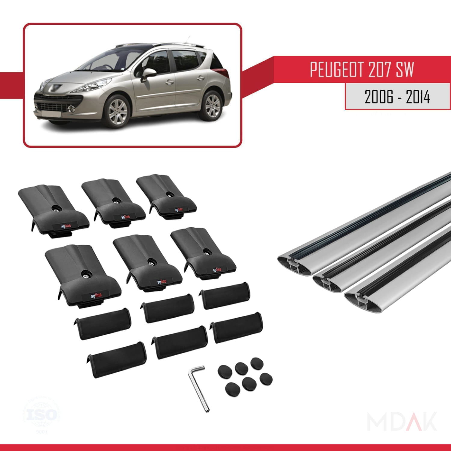 Peugeot 207 SW 2006-2014 Arası ile Uyumlu FLY Model Ara Atkı Tavan Barı Gri 3 Adet - Görsel 5