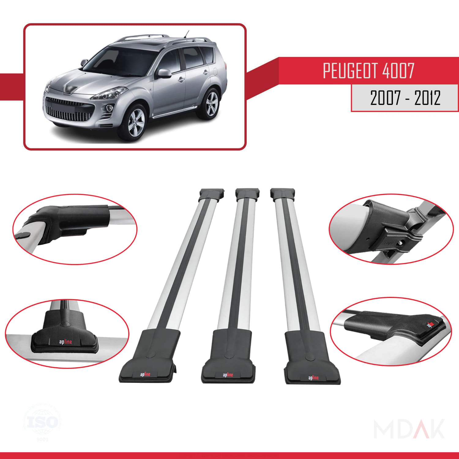 Peugeot 4007 2007-2012 Arası ile Uyumlu FLY Model Ara Atkı Tavan Barı Gri 3 Adet - Görsel 4