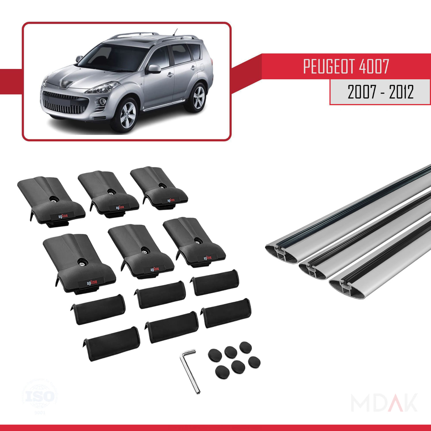 Peugeot 4007 2007-2012 Arası ile Uyumlu FLY Model Ara Atkı Tavan Barı Gri 3 Adet - Görsel 5