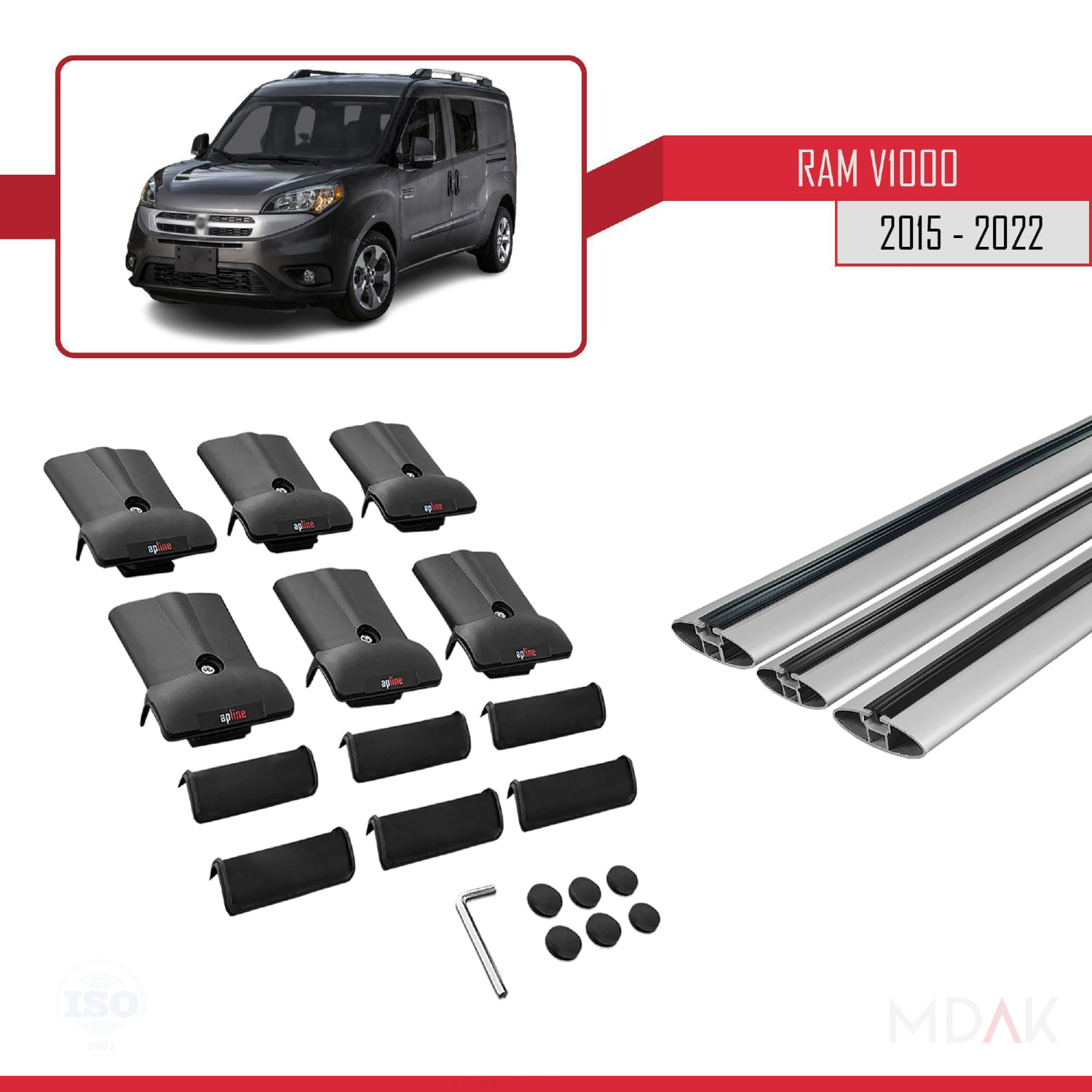 Ram V1000 2015-2022 Arası ile Uyumlu FLY Model Ara Atkı Tavan Barı Gri 3 Adet - Görsel 5
