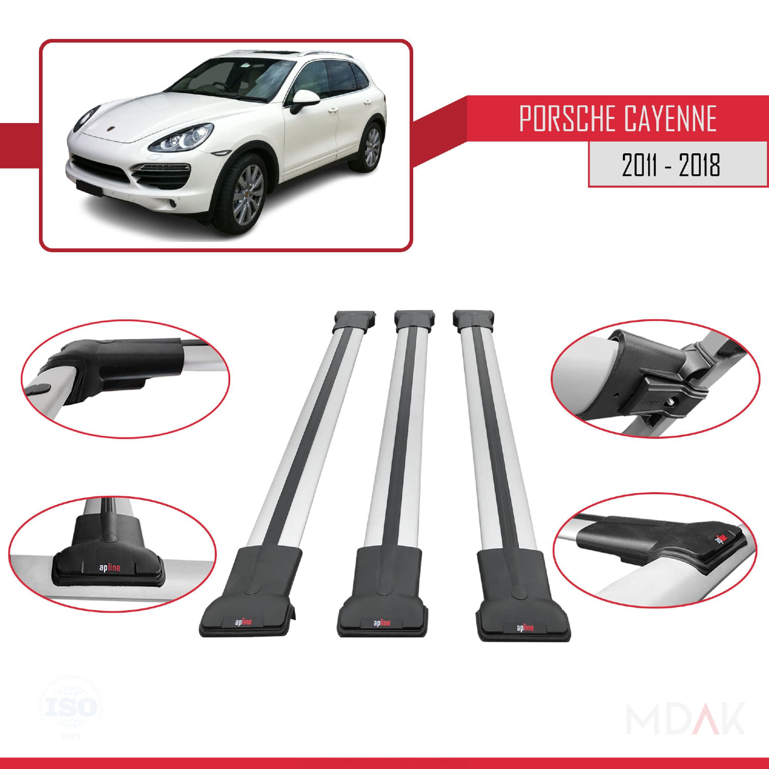 Porsche Cayenne 2 (92A) 2011-2018 Arası ile Uyumlu FLY Model Ara Atkı Tavan Barı Gri 3 Adet - Görsel 4