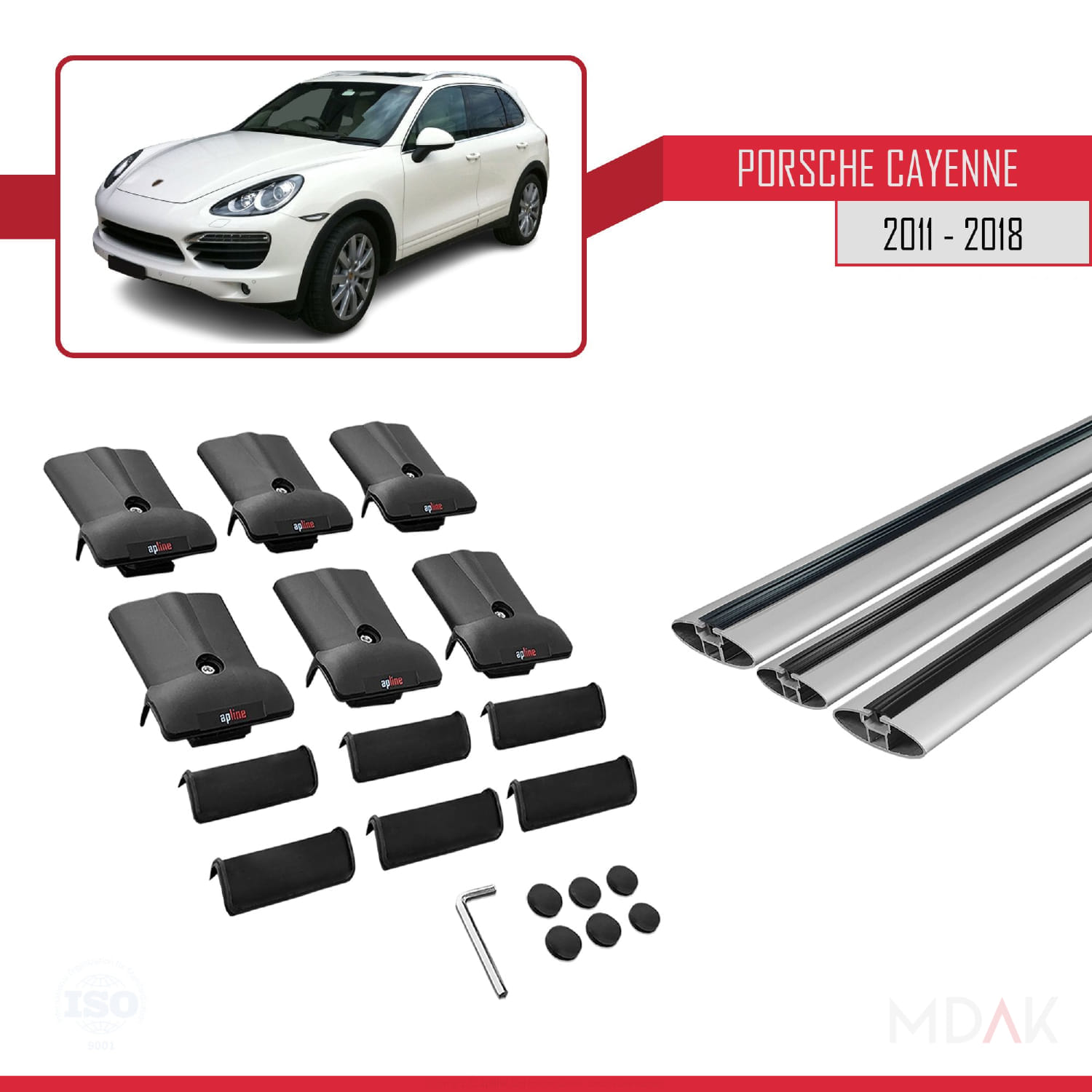 Porsche Cayenne 2 (92A) 2011-2018 Arası ile Uyumlu FLY Model Ara Atkı Tavan Barı Gri 3 Adet - Görsel 5