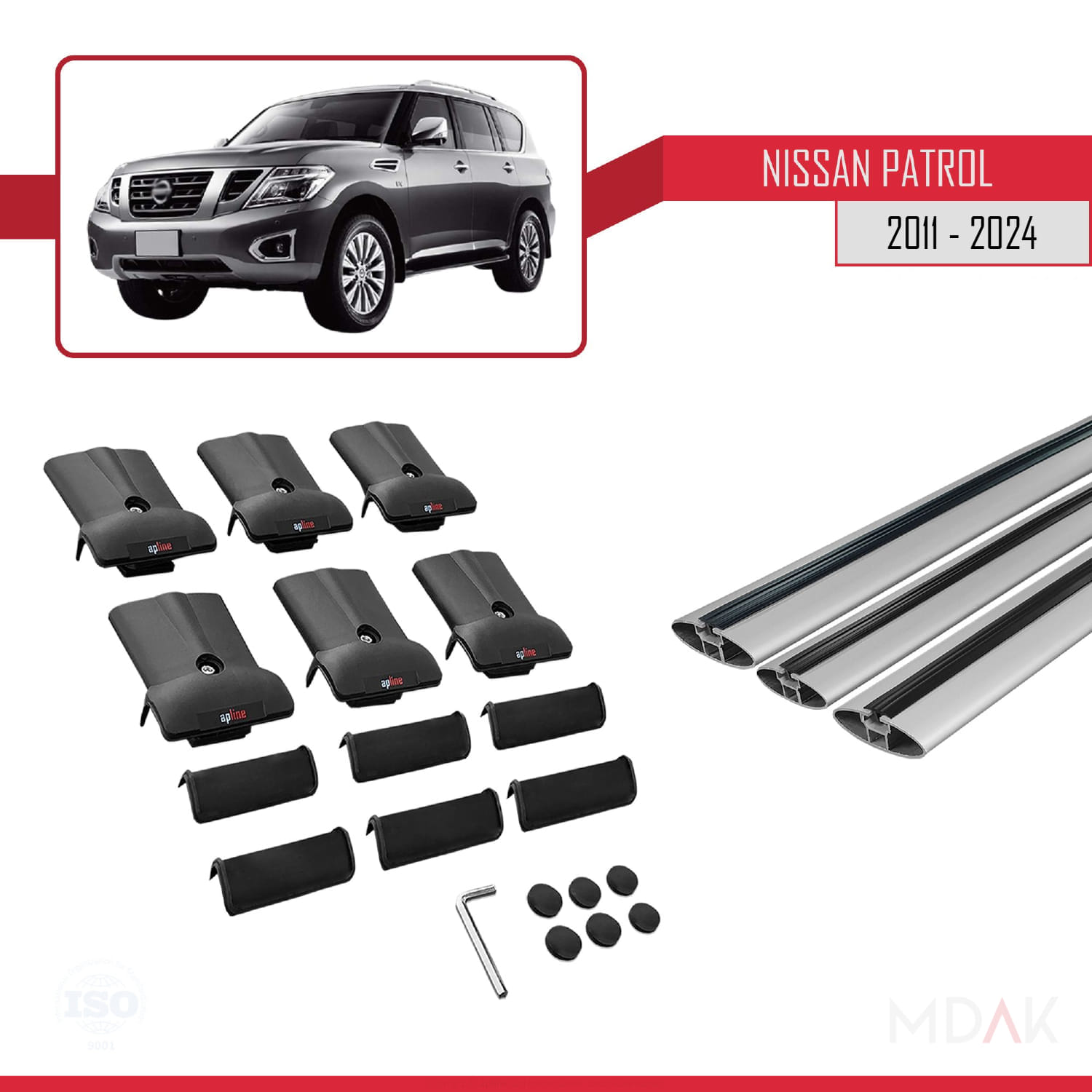 Nissan Patrol 6 (Y62) 2011-2024 Arası ile Uyumlu FLY Model Ara Atkı Tavan Barı Gri 3 Adet - Görsel 6