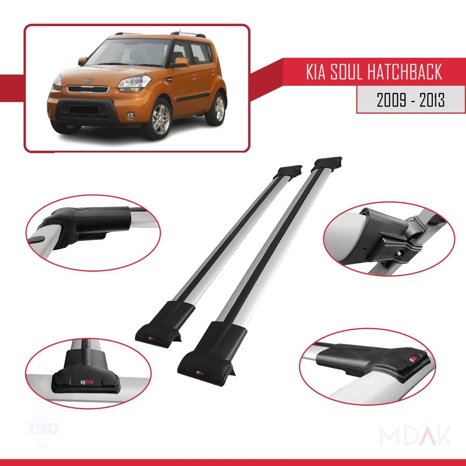 Kia Soul (AM) HB 2009-2013 Arası ile Uyumlu FLY Model Ara Atkı Tavan Barı Gri 2 Adet - Görsel 4